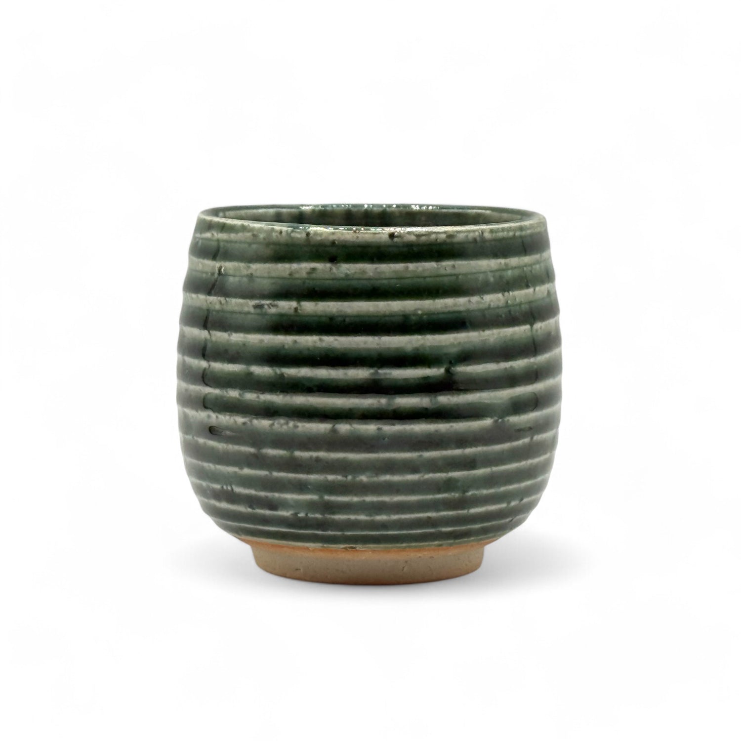 Oribe Stripe Green Mino-yaki Yunomi - Japanese Teacup