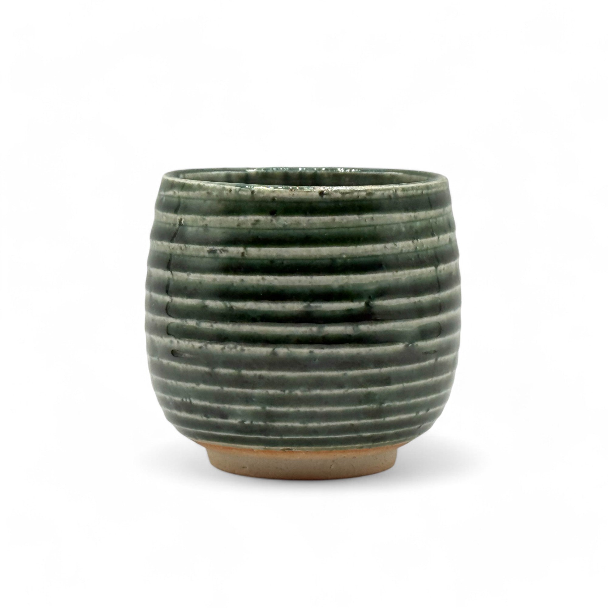 Oribe Stripe Green Mino-yaki Yunomi - Japanese Teacup