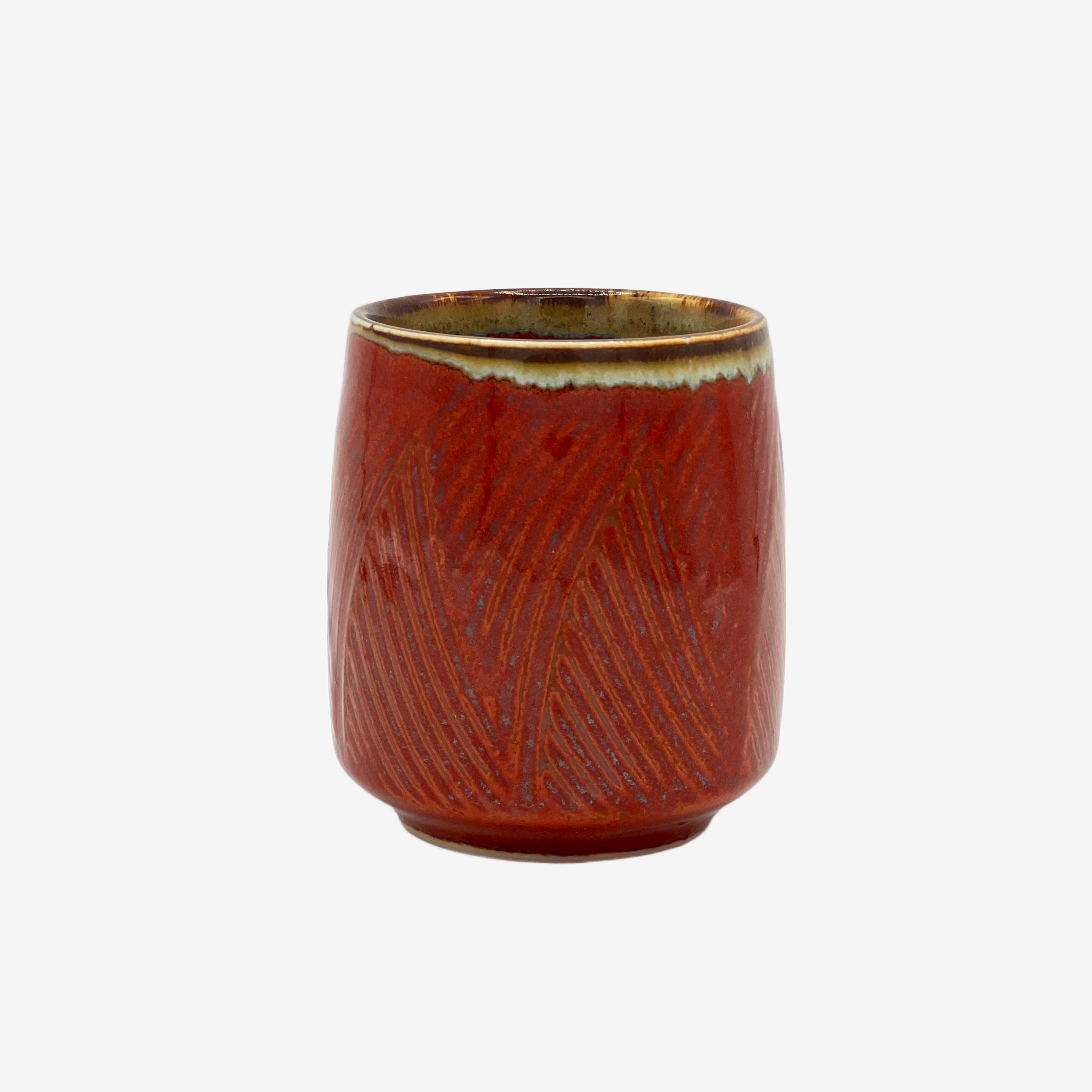 Shun Nagashi Red Yunomi - Japanese Teacup Teaware Inoue Tea