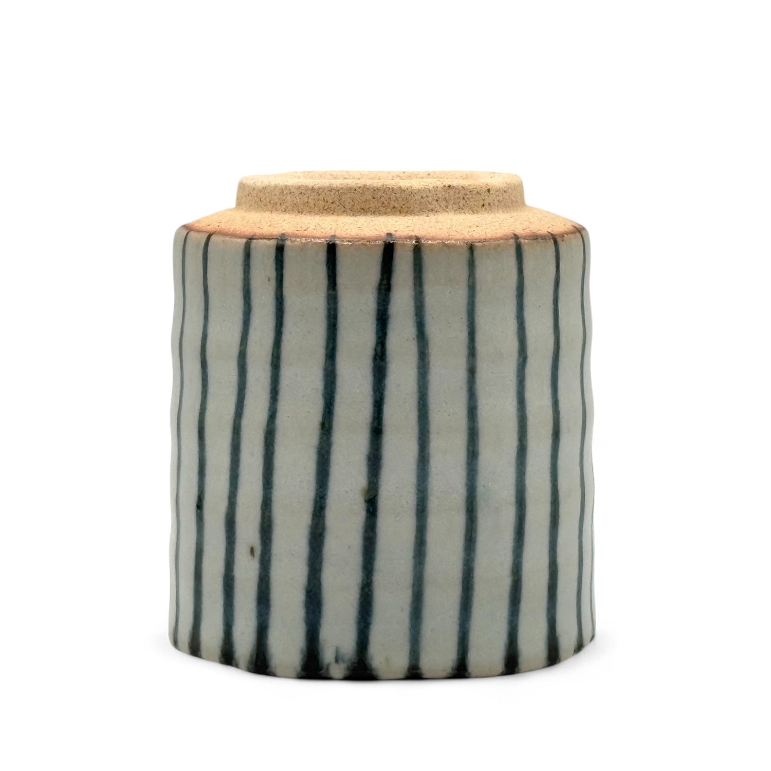Tokusa Stripe White Mino-yaki Yunomi by Kimura - Japanese Teacup