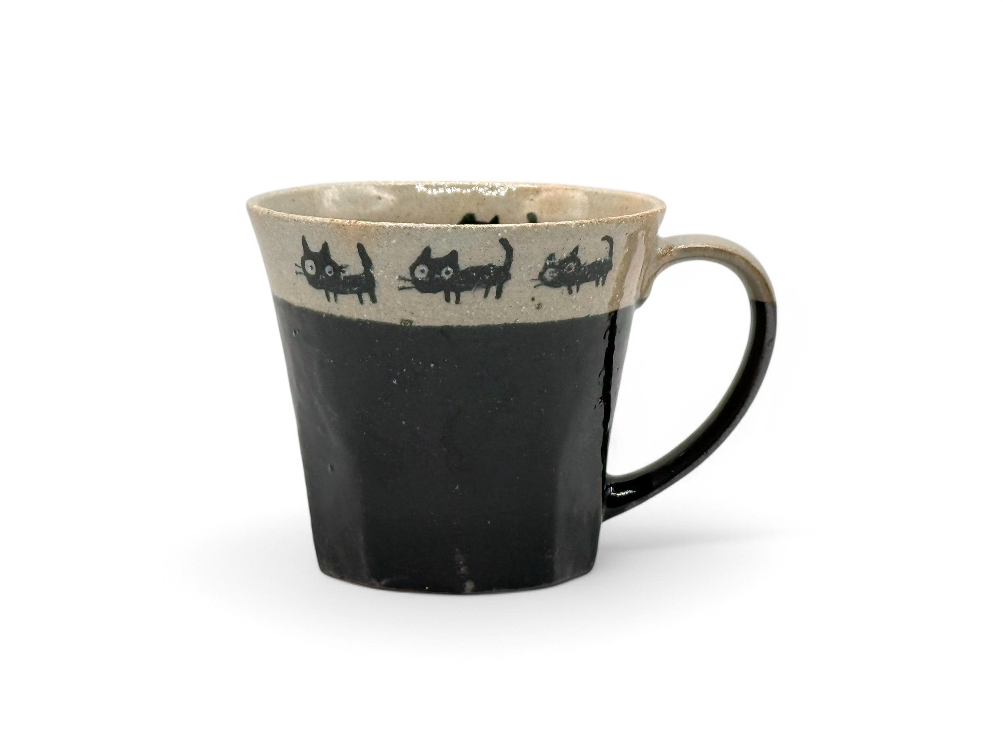 Kuro Black Cat Mino-yaki Mug by Kanejin - Japanese Tea Mug