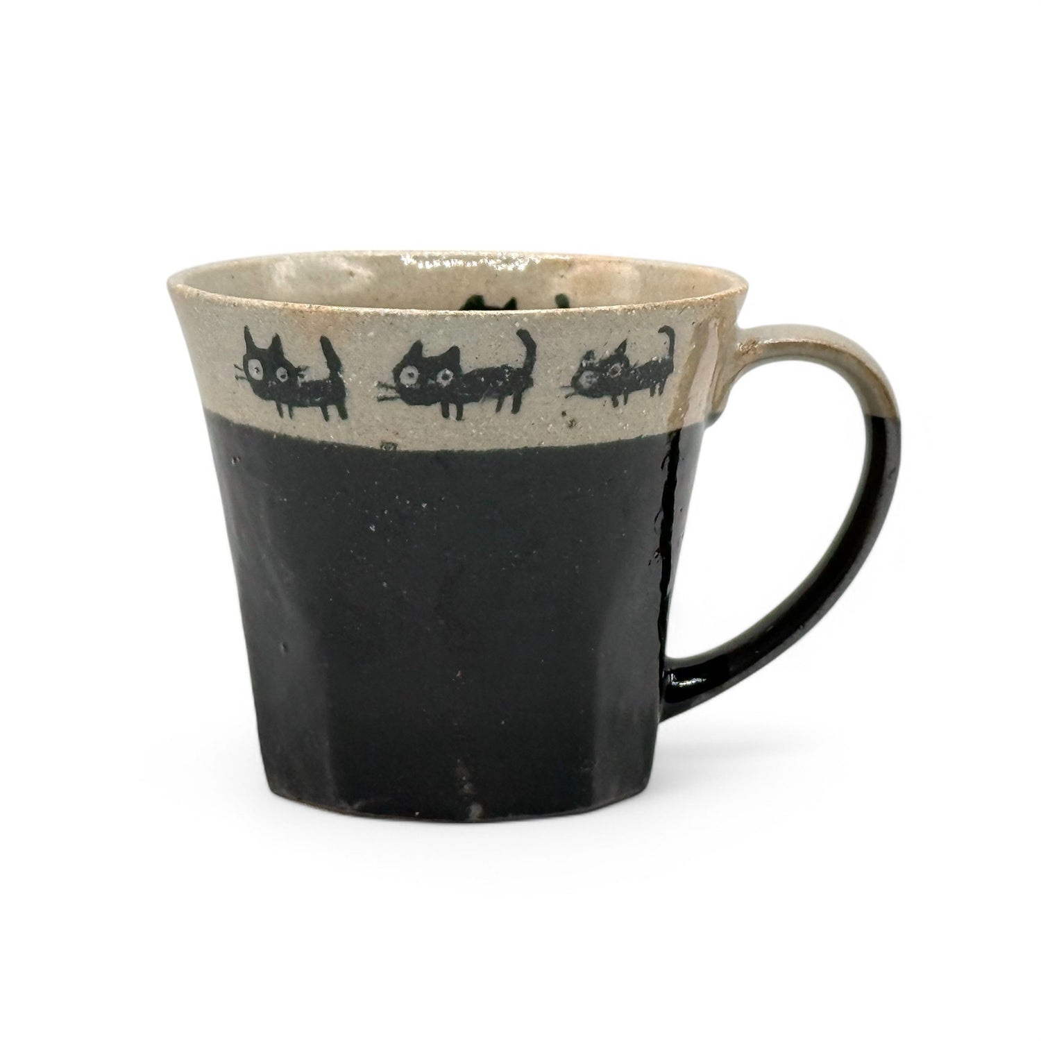 Kuro Black Cat Mino-yaki Mug by Kanejin - Japanese Tea Mug