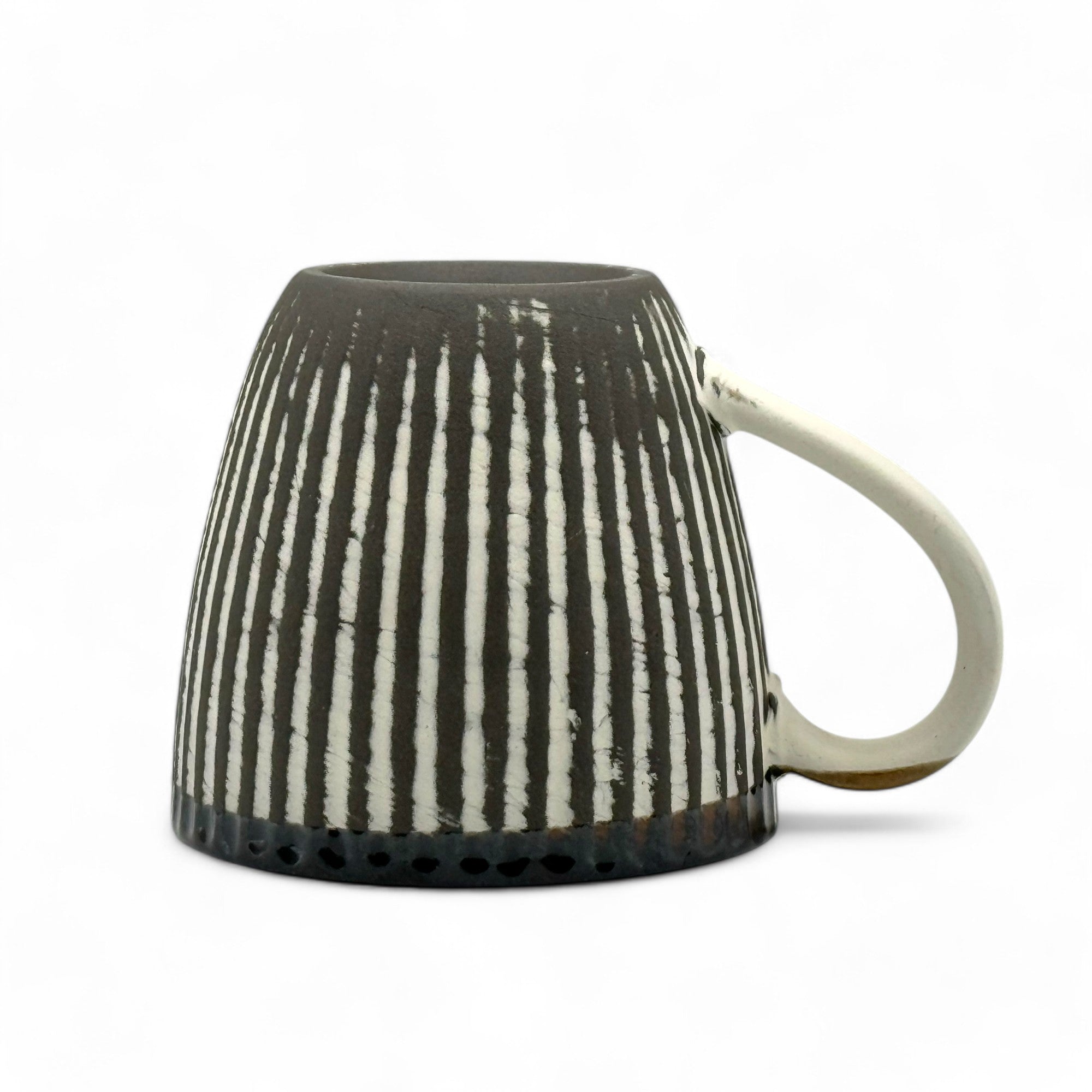 Kesho White Black Stripe Mino-yaki Mug by Tangfeng - Japanese Tea Mug