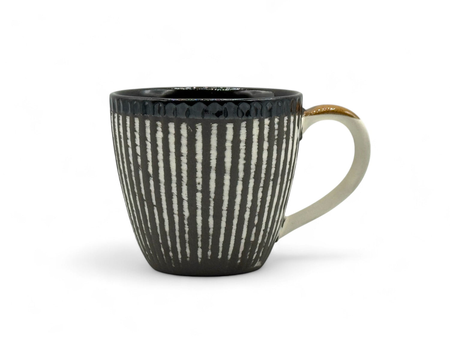 Kesho White Black Stripe Mino-yaki Mug by Tangfeng - Japanese Tea Mug