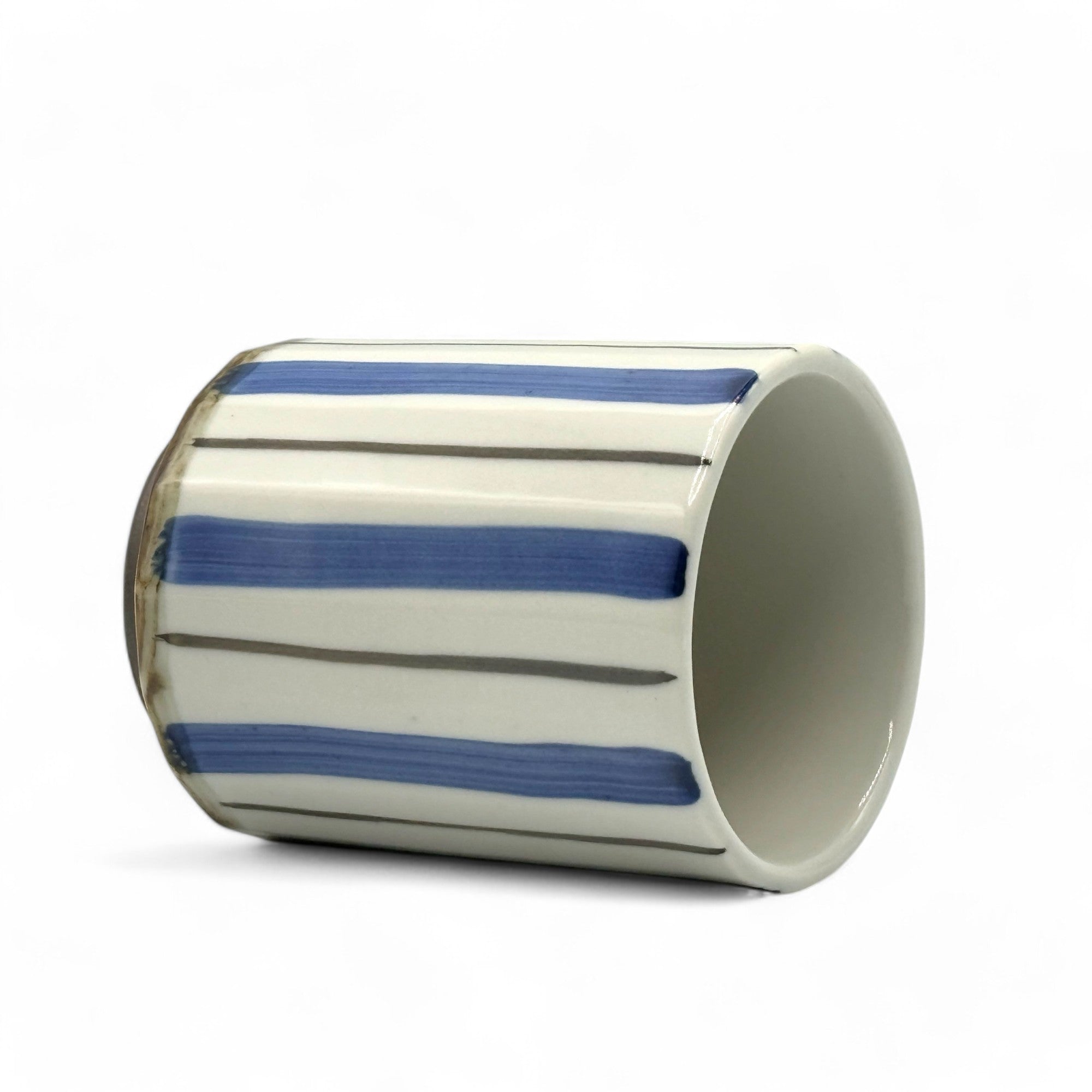 Minami Tokusa Stripe White Mino-yaki Yunomi - Japanese Teacup