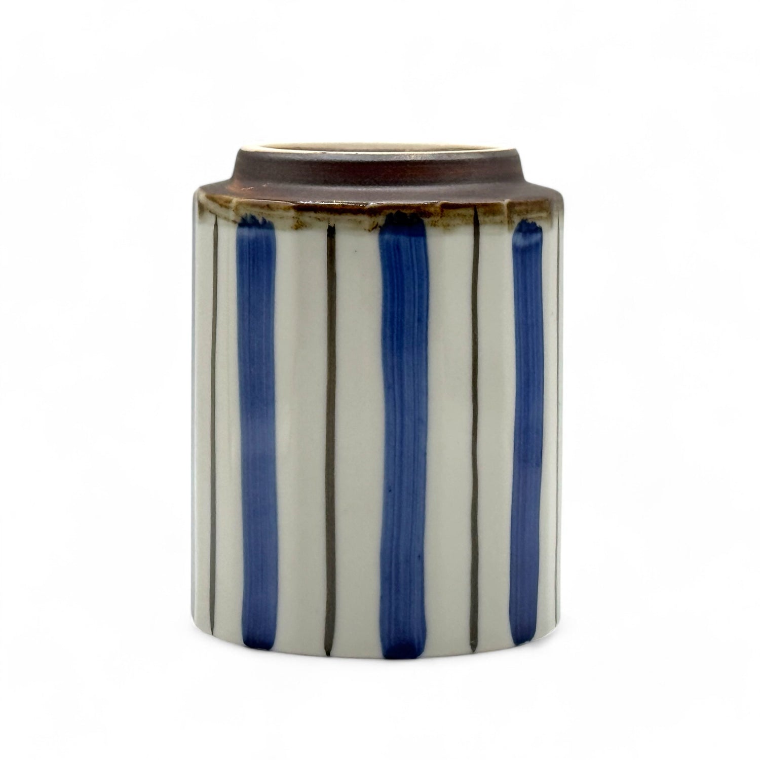 Minami Tokusa Stripe White Mino-yaki Yunomi - Japanese Teacup