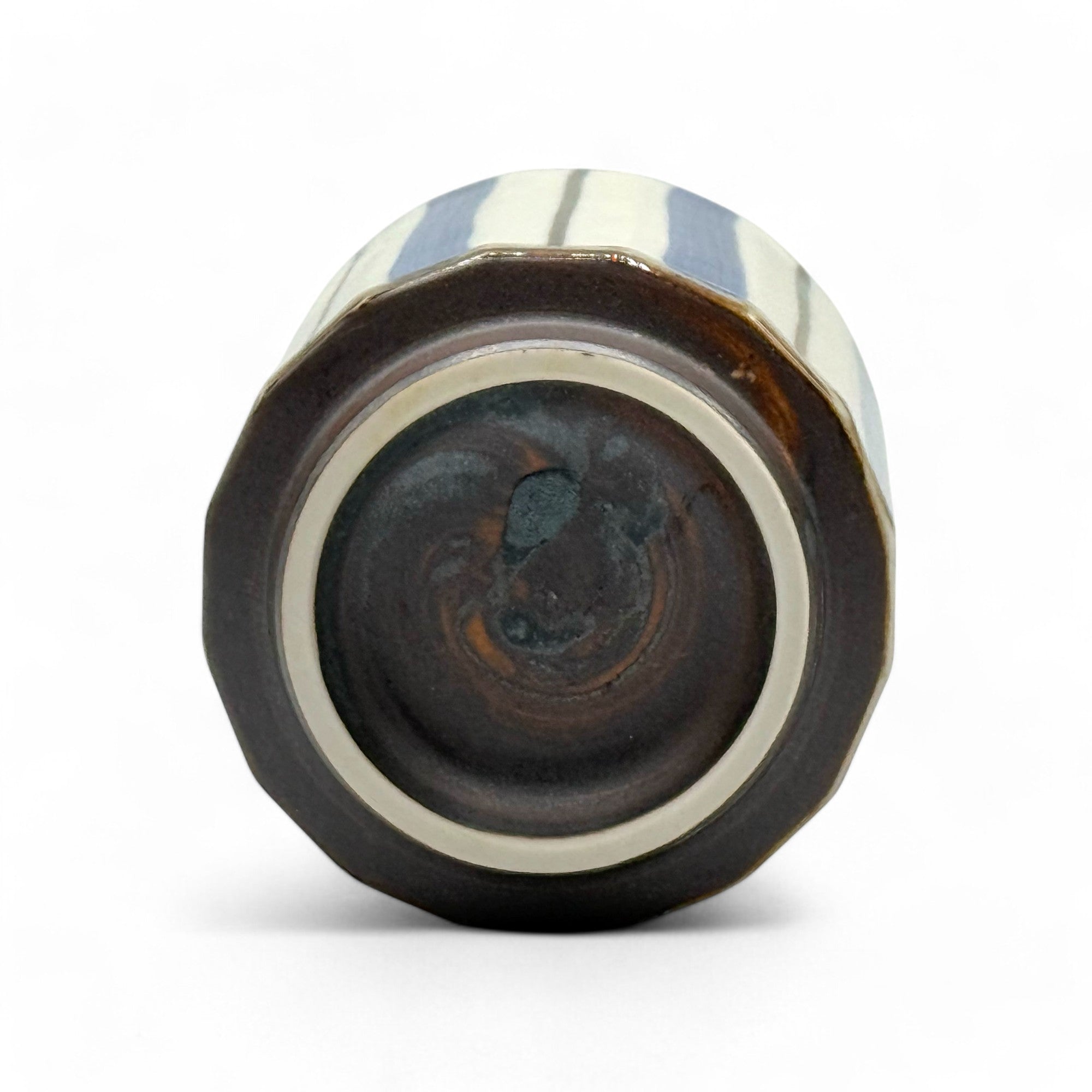 Minami Tokusa Stripe White Mino-yaki Yunomi - Japanese Teacup