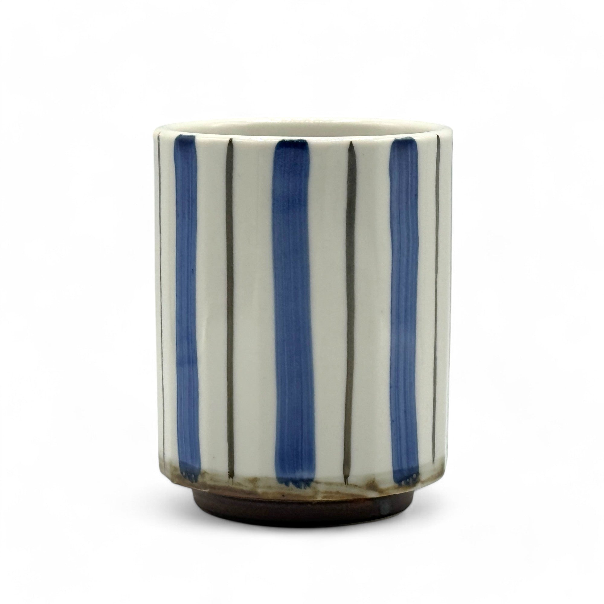 Minami Tokusa Stripe White Mino-yaki Yunomi - Japanese Teacup