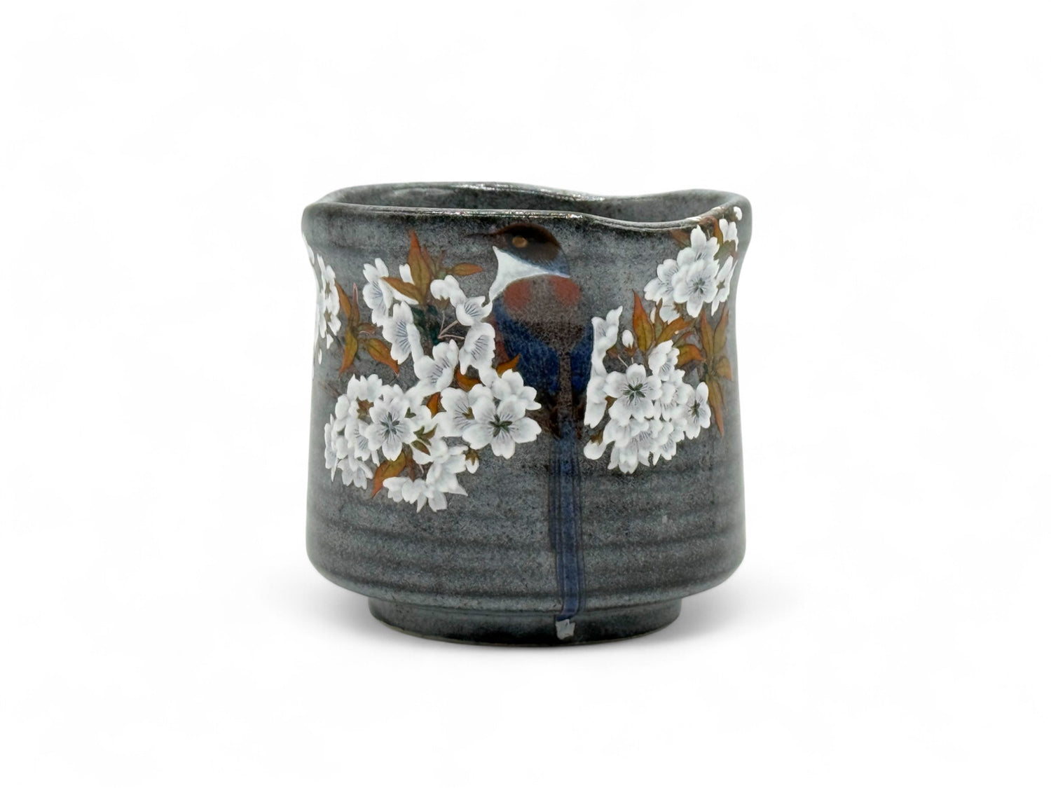 Yamazakura Tori Gray Kutani-yaki Yunomi- Japanese Teacup