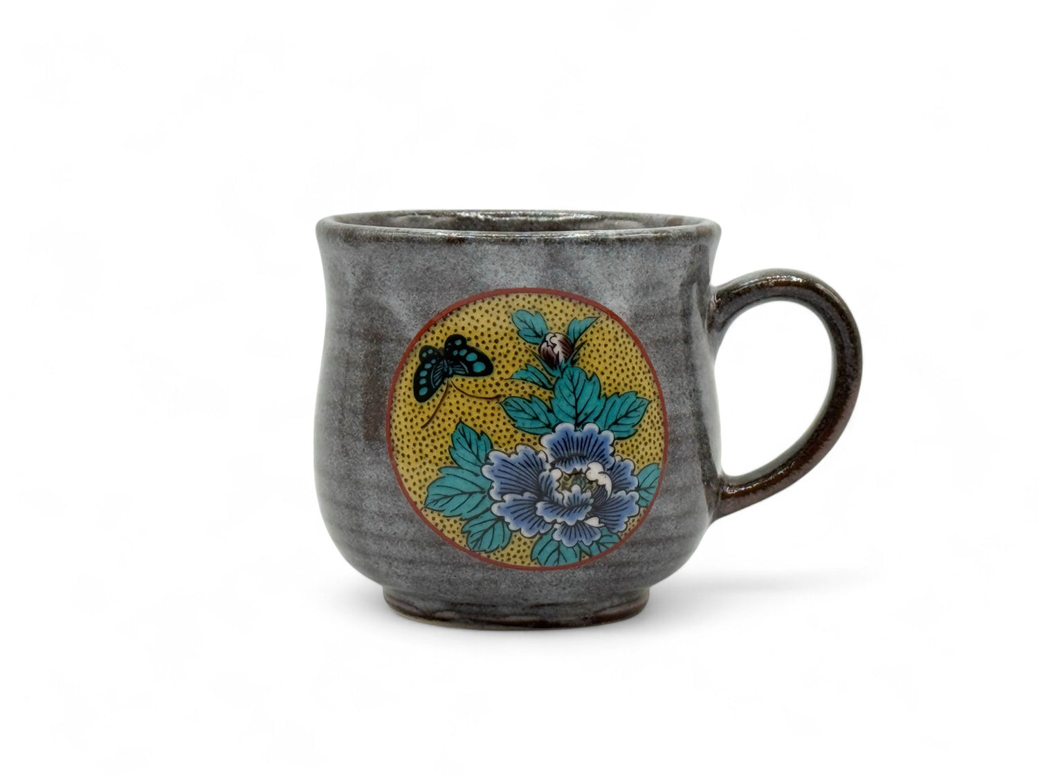 Yoshitaya Botan Gray Kutani-yaki Mug- Japanese Tea Mug