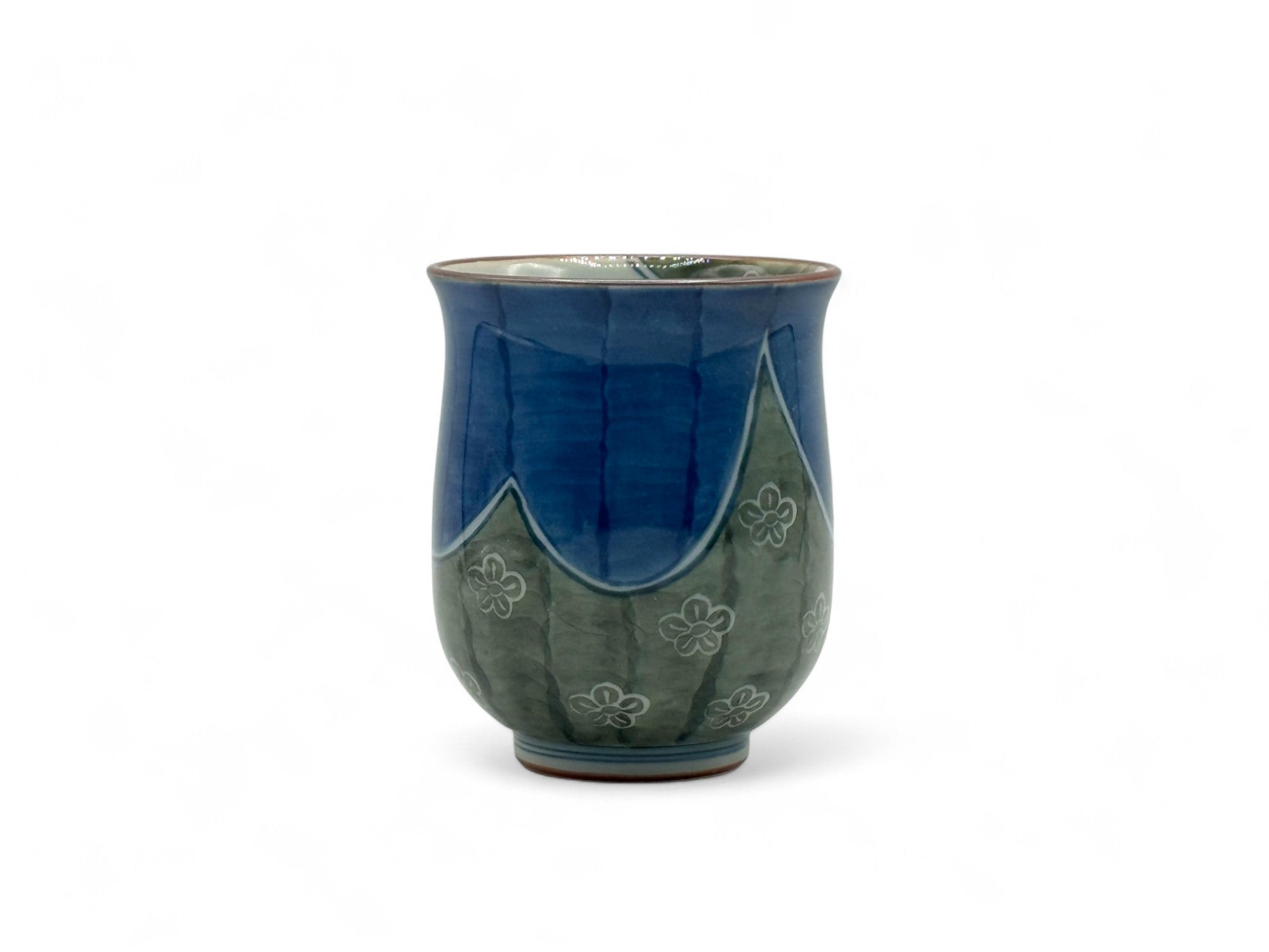 Shigashi Ume Blue Hasami-yaki Yunomi - Japanese Teacup