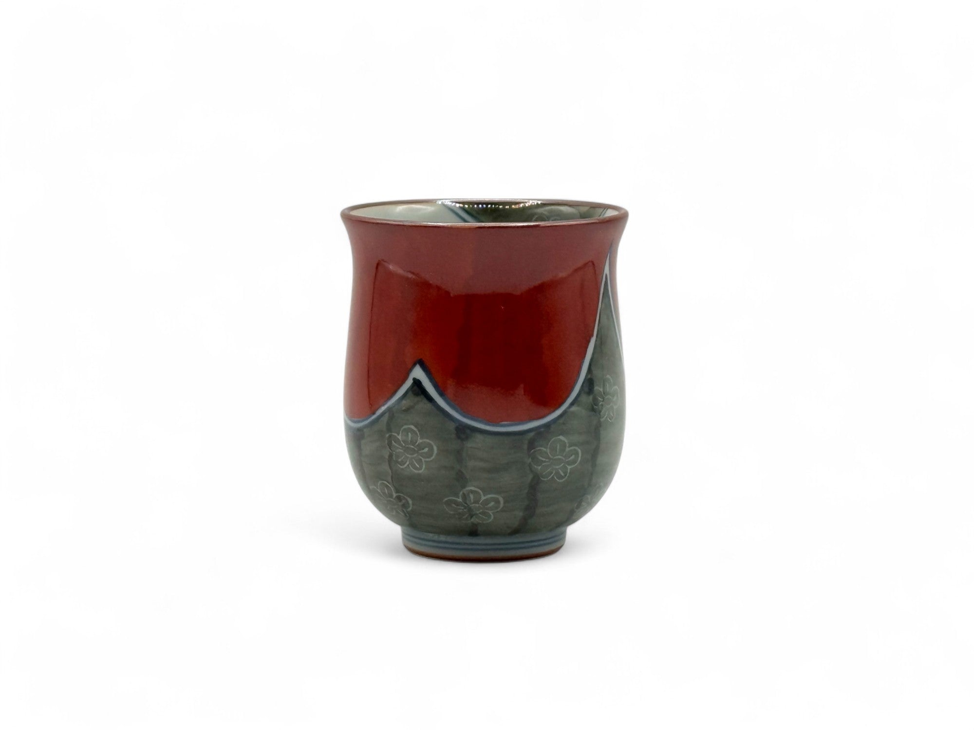 Shiawase Ume Red Hasami-yaki Yunomi - Japanese Teacup