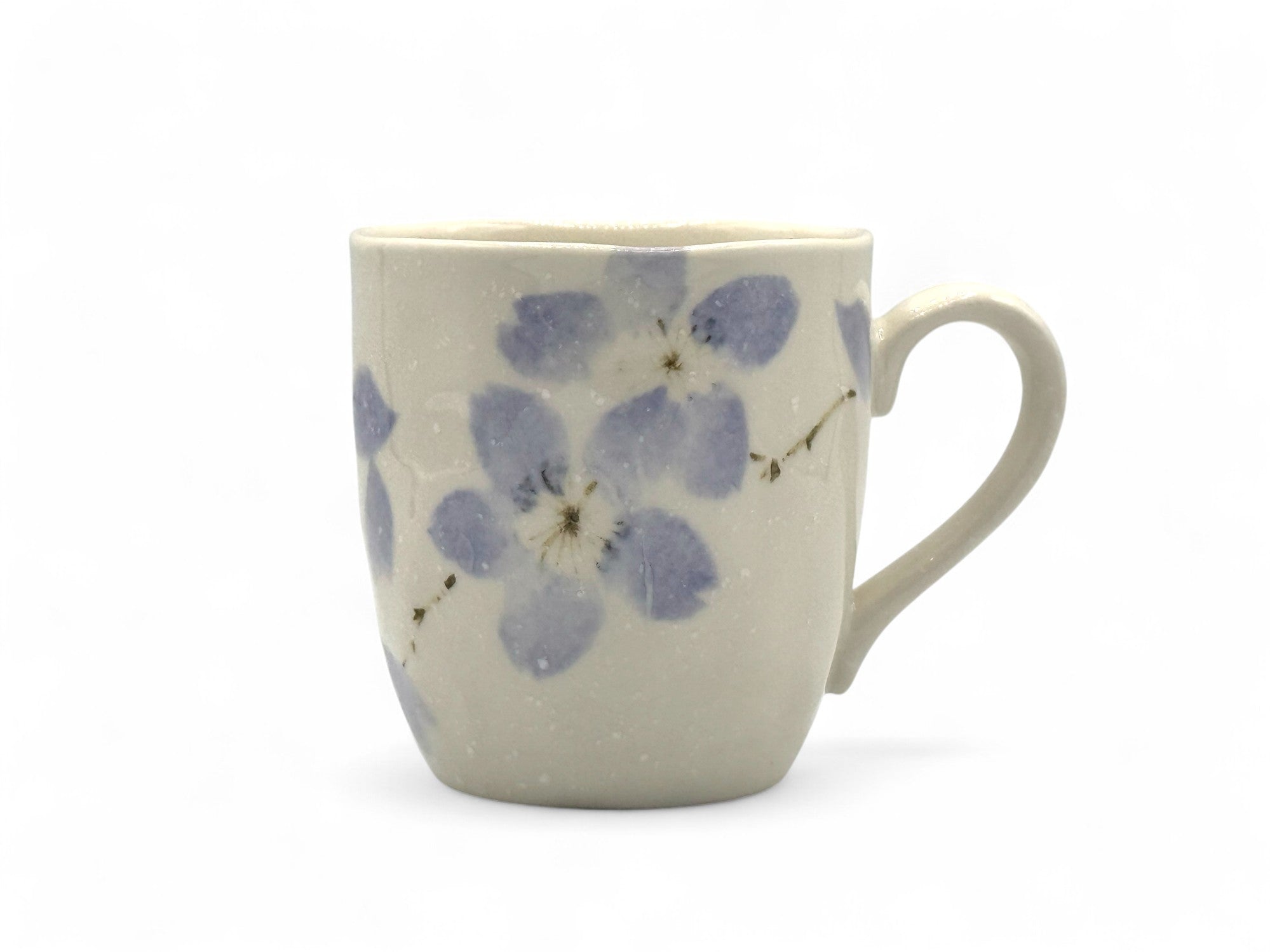 Miyama Cherry White Mino-yaki Mug - Japanese Tea Mug
