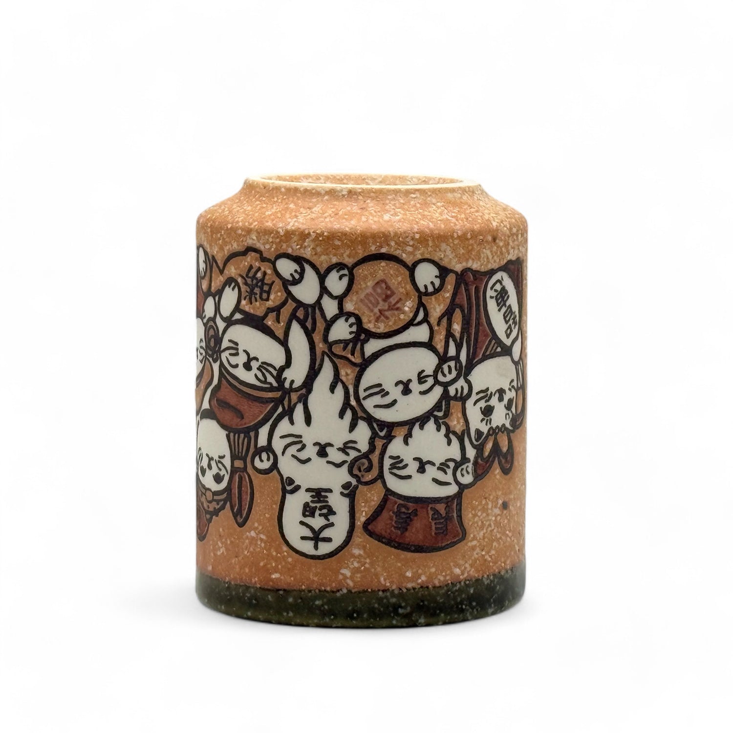 Shichifukujin Seven Lucky Gods Brown Mino-yaki Yunomi - Japanese Teacup