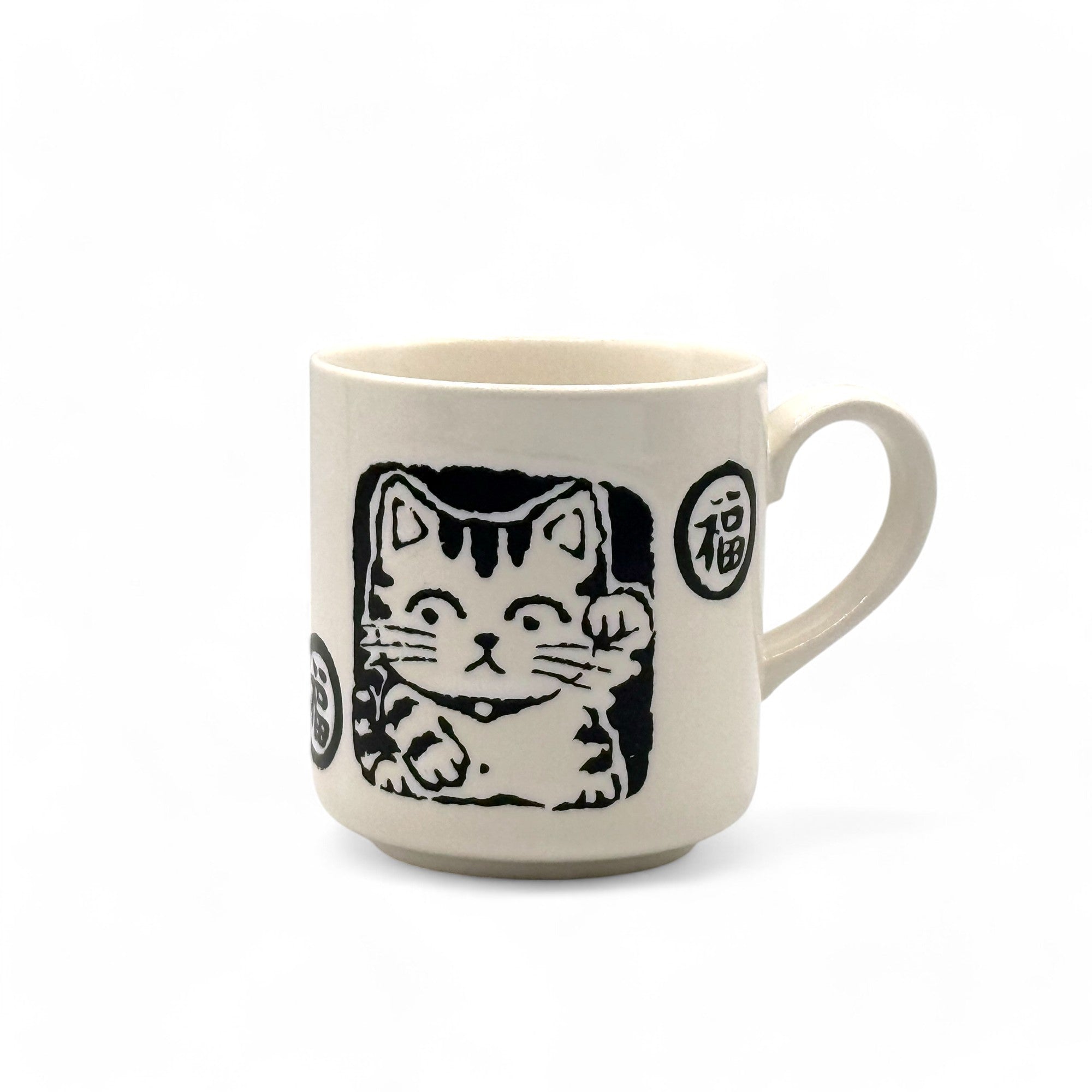 Shukufuku White Neko Cat Mug - Japanese Tea Mug