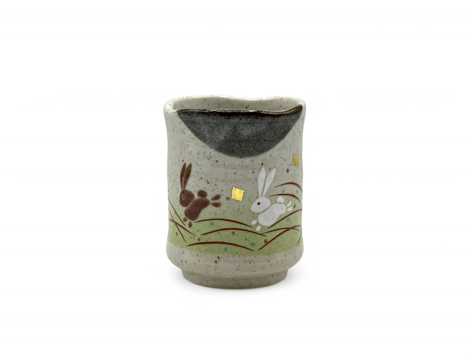 Hana Usagi Rabbit Gray Kutani-yaki Yunomi - Japanese Teacup