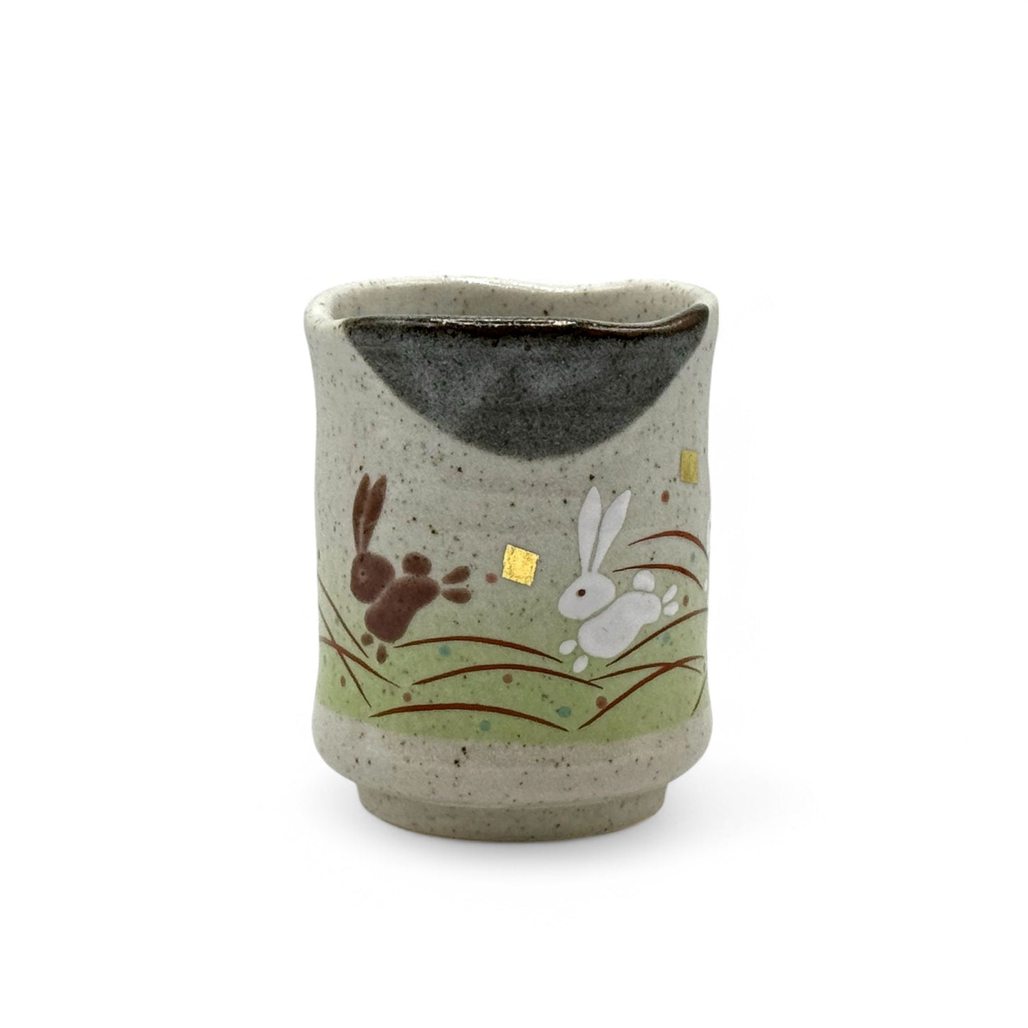 Hana Usagi Rabbit Gray Kutani-yaki Yunomi - Japanese Teacup