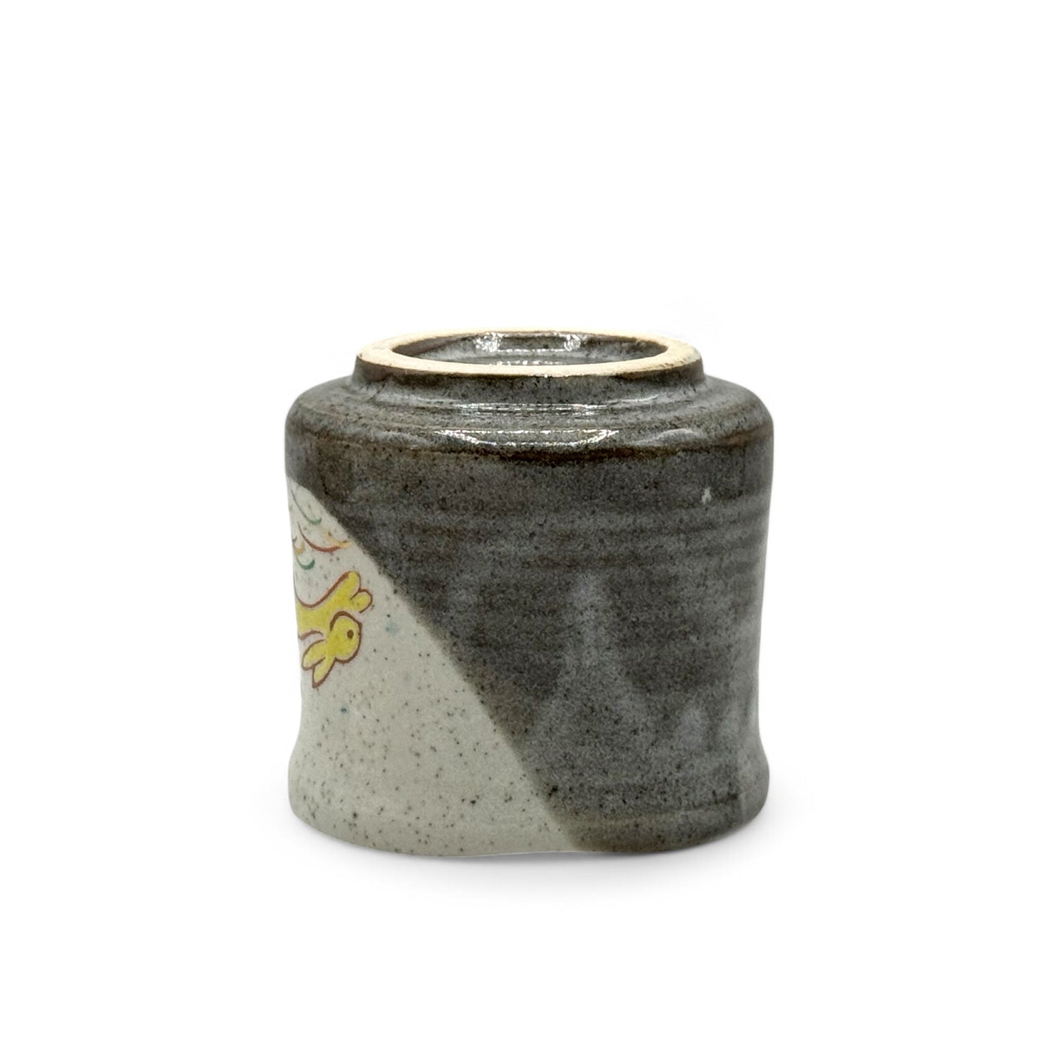 Haru Hana Usagi Rabbit Gray Kutani-yaki Yunomi - Japanese Teacup