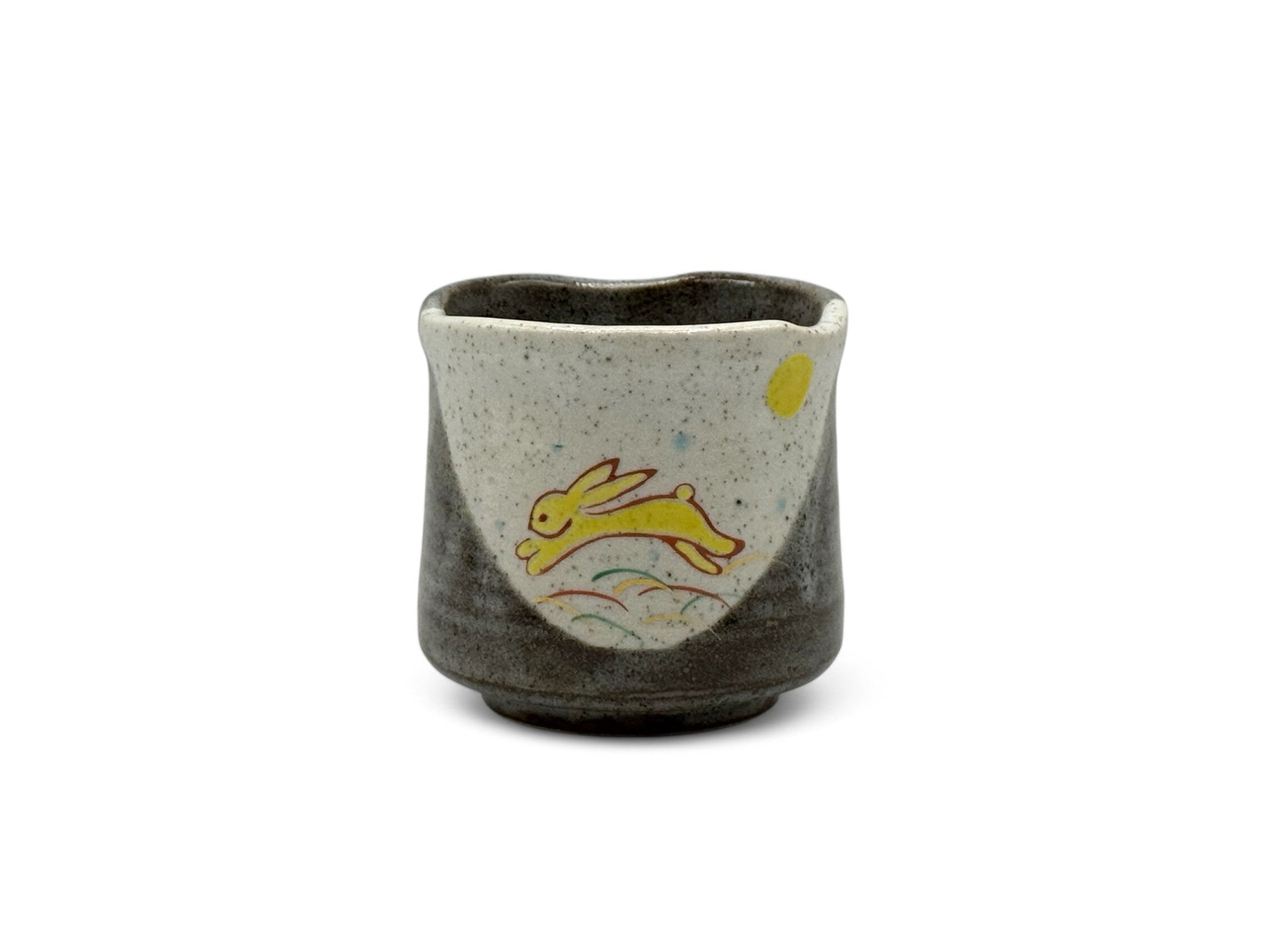 Haru Hana Usagi Rabbit Gray Kutani-yaki Yunomi - Japanese Teacup