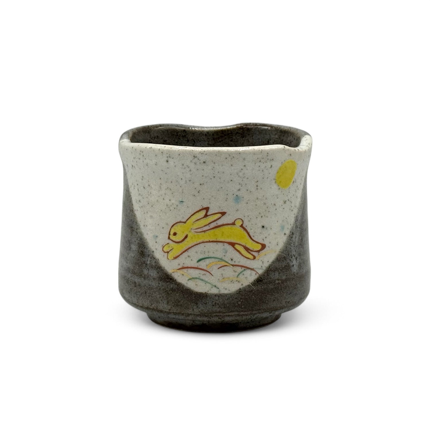 Haru Hana Usagi Rabbit Gray Kutani-yaki Yunomi - Japanese Teacup