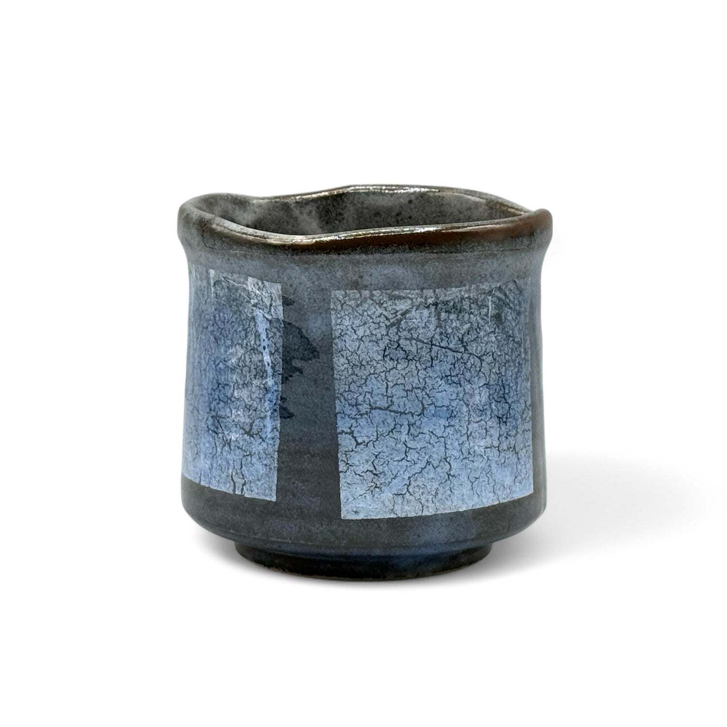 Gin Aya Blue Glaze Gray Kutani-yaki Yunomi - Japanese Teacup