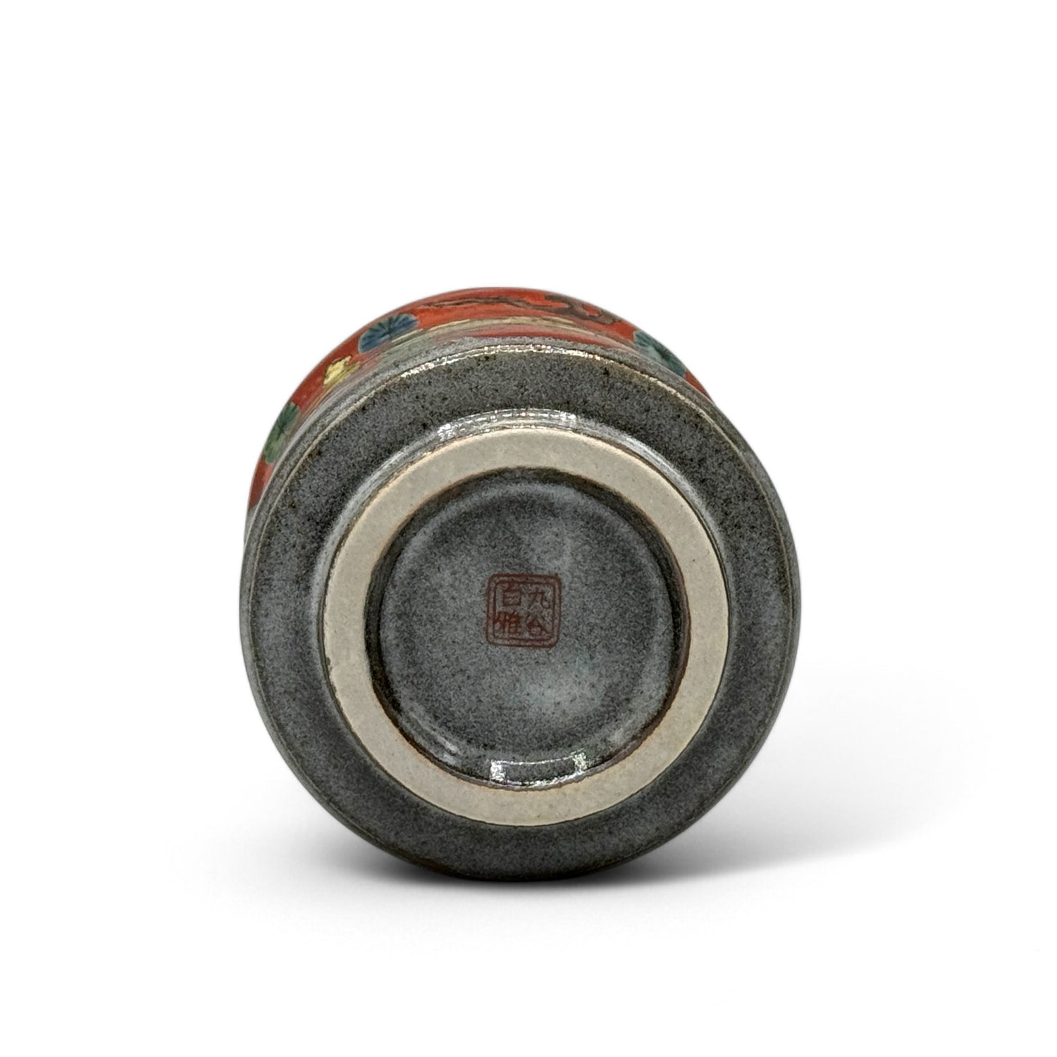 Ki Kome Red Gray Kutani-yaki Yunomi - Japanese Teacup