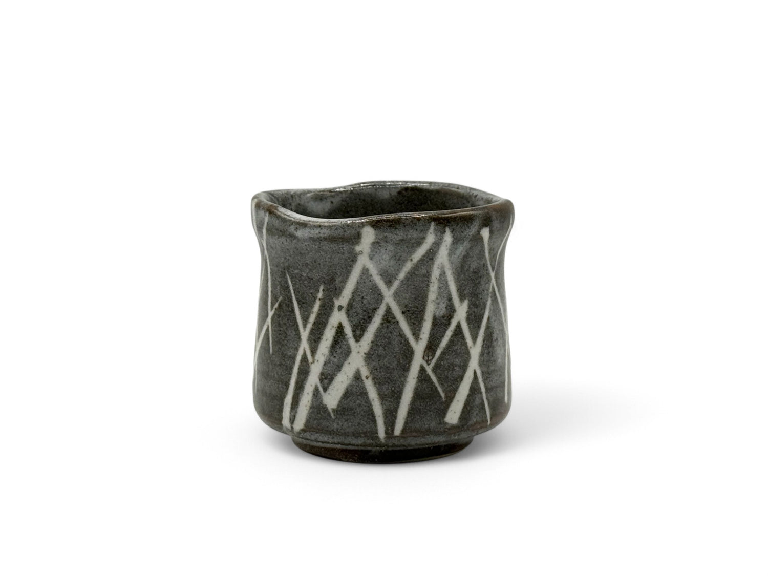 Iguchi Shirakaba Stripe Gray Mino-yaki Yunomi - Japanese Teacup