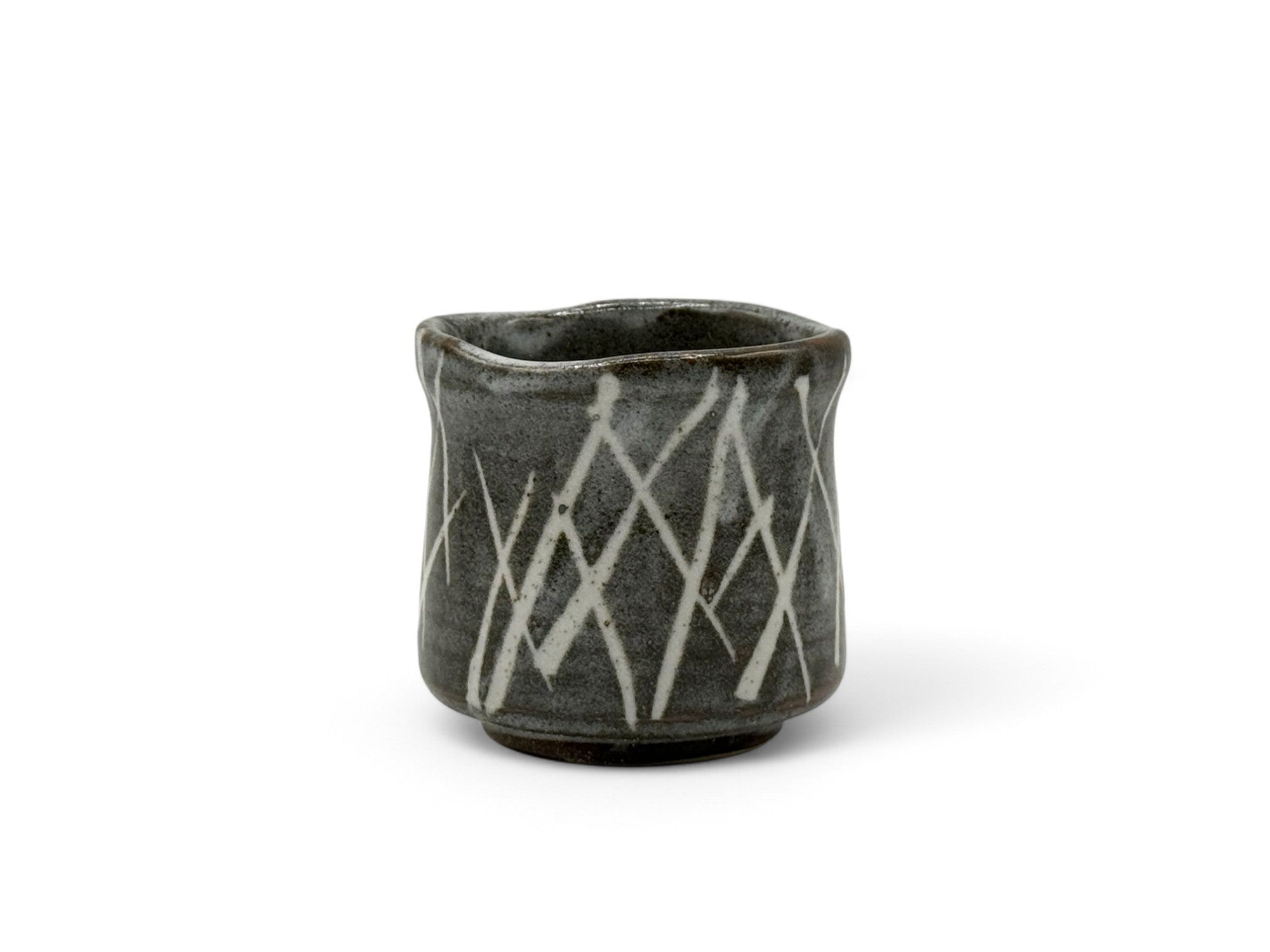 Iguchi Shirakaba Stripe Gray Mino-yaki Yunomi - Japanese Teacup