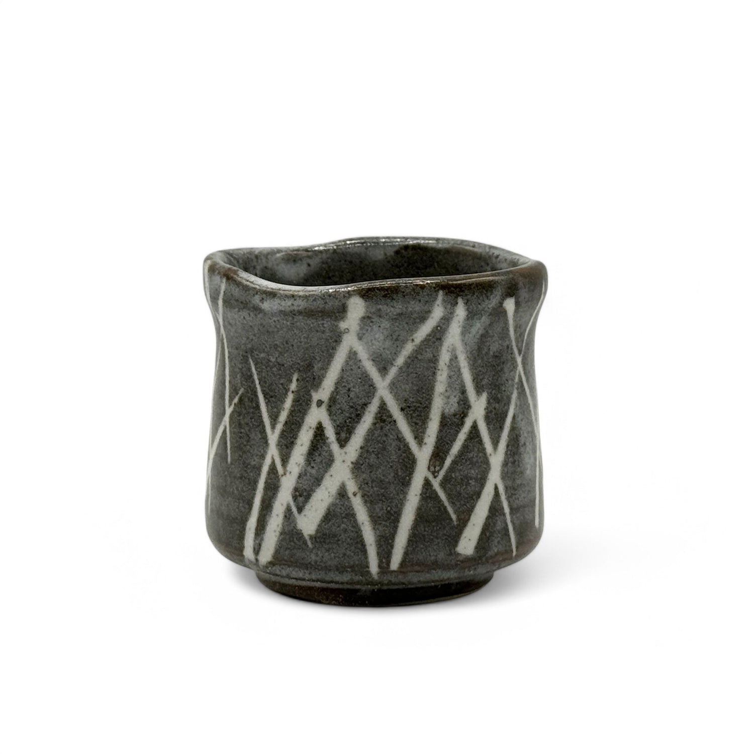 Iguchi Shirakaba Stripe Gray Mino-yaki Yunomi - Japanese Teacup