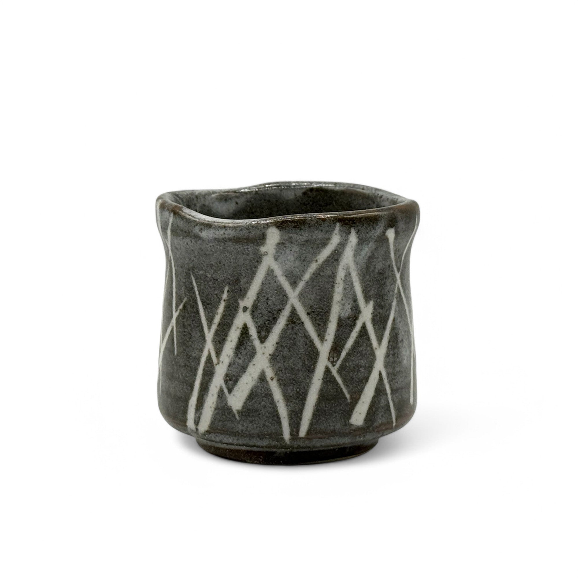Iguchi Shirakaba Stripe Gray Mino-yaki Yunomi - Japanese Teacup