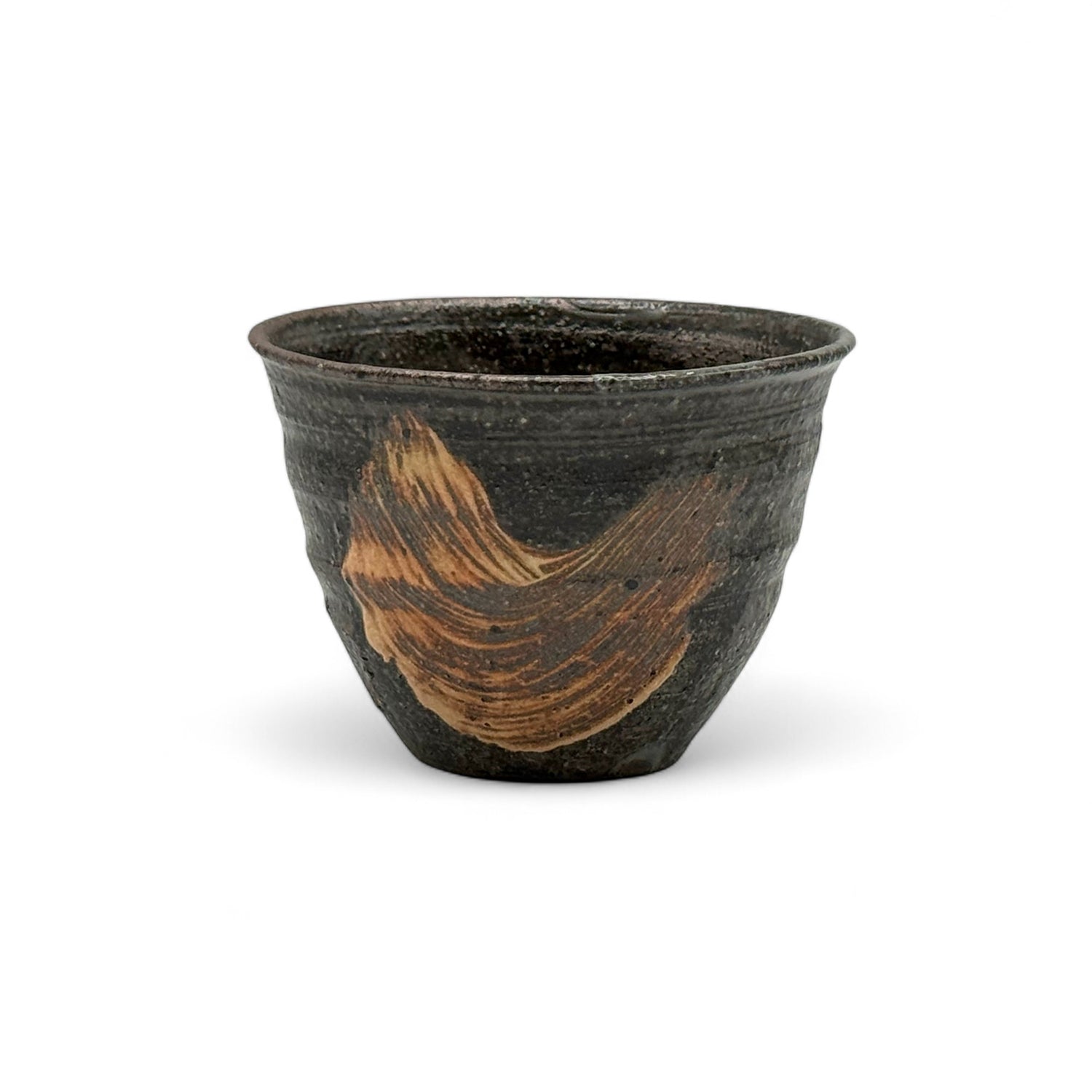 Ara Brushstroke Hake Brown Shigaraki-yaki Yunomi - Japanese Teacup
