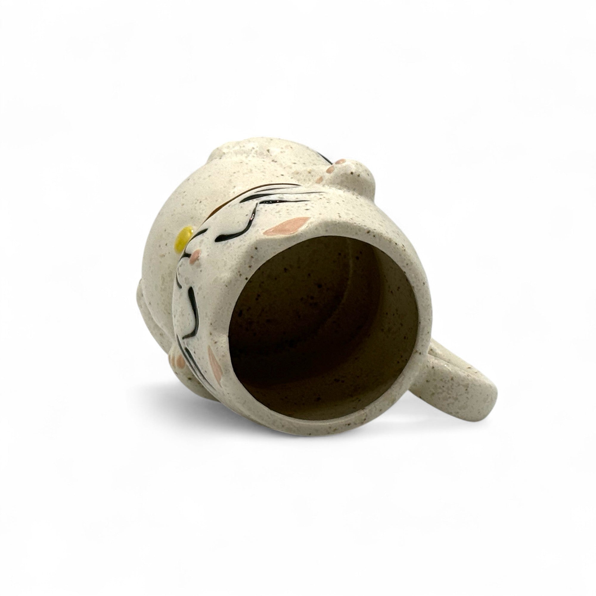 Maneki Neko White Cat Mino-yaki Mug - Japanese Tea Mug