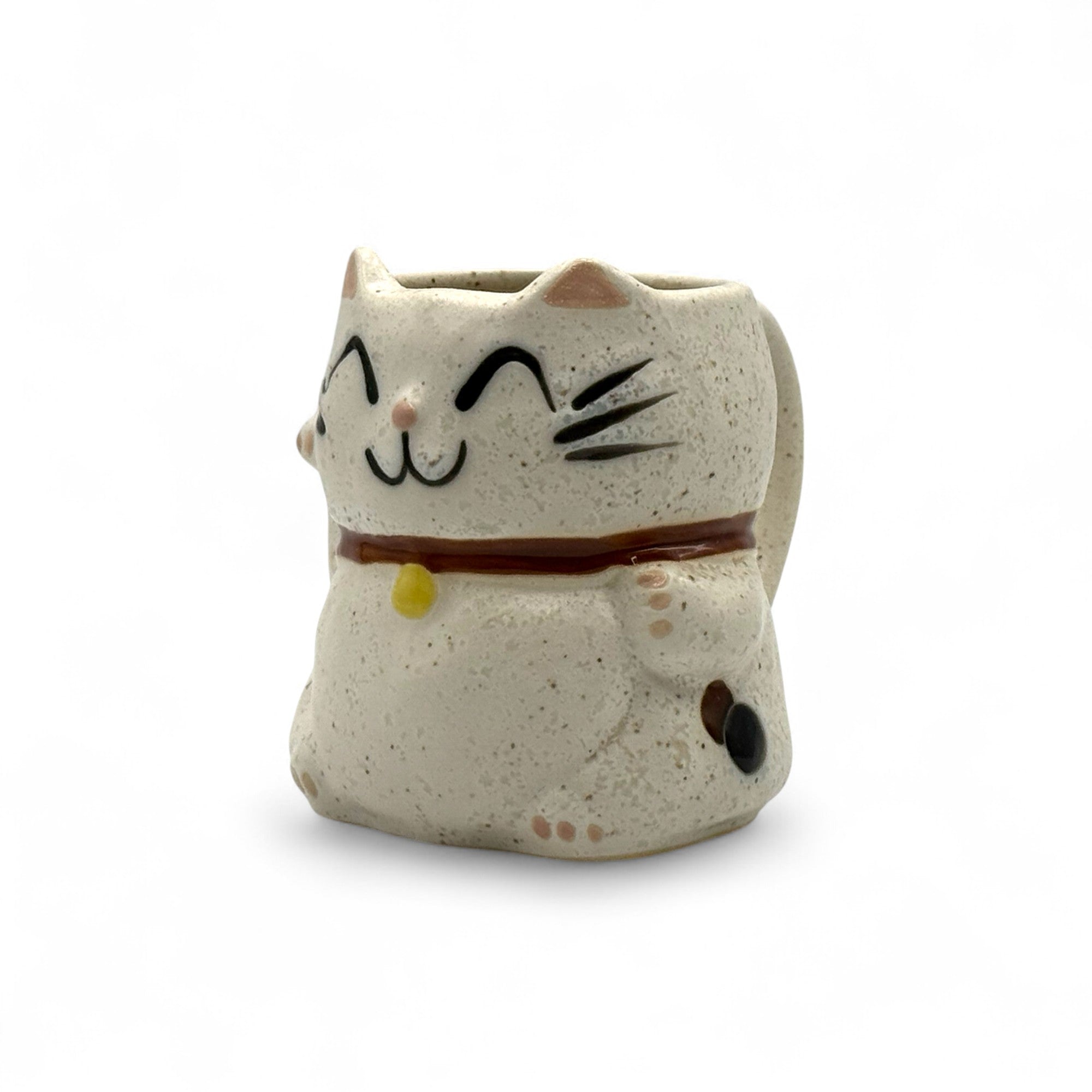 Maneki Neko White Cat Mino-yaki Mug - Japanese Tea Mug