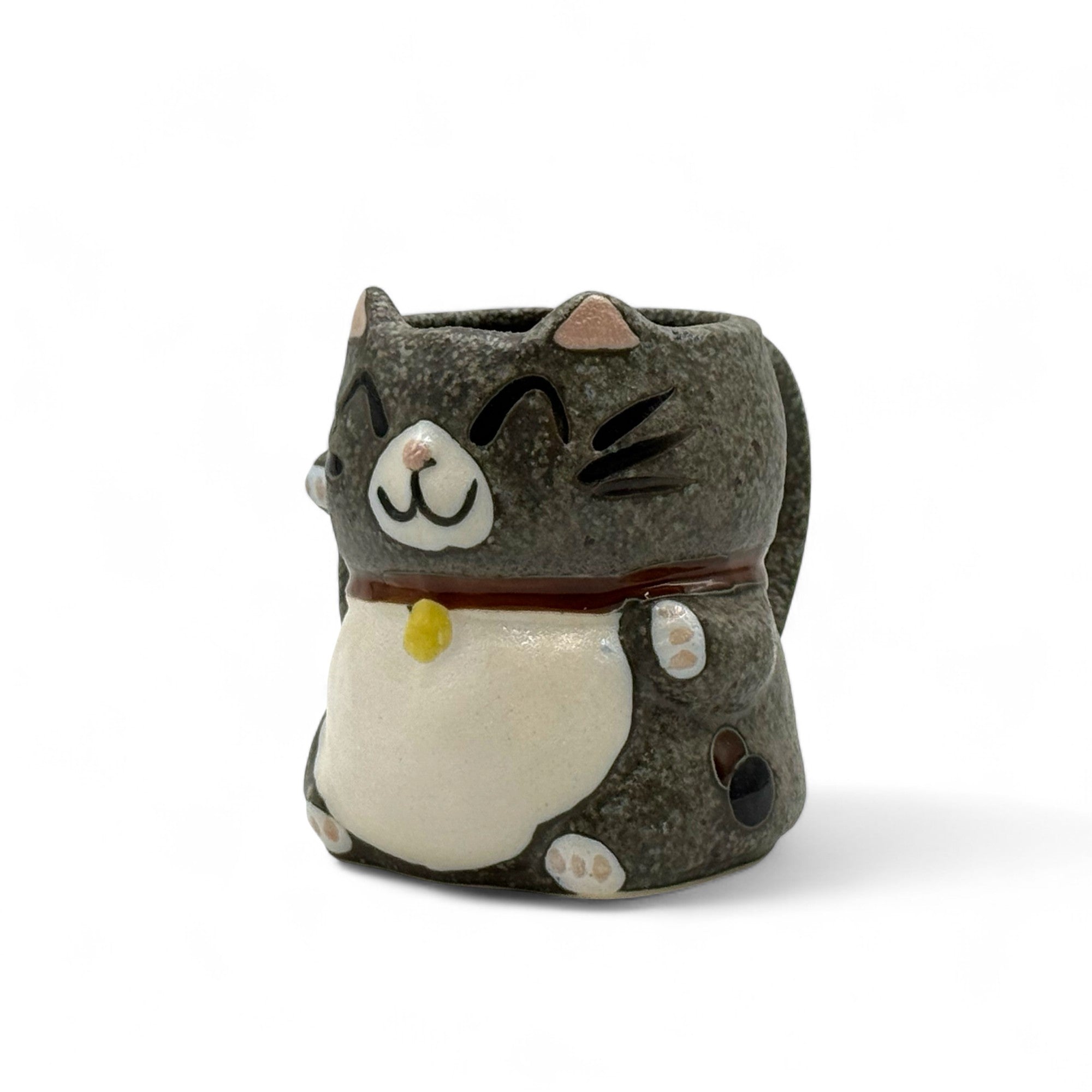 Maneki Neko Gray Cat Mino-yaki Mug - Japanese Tea Mug