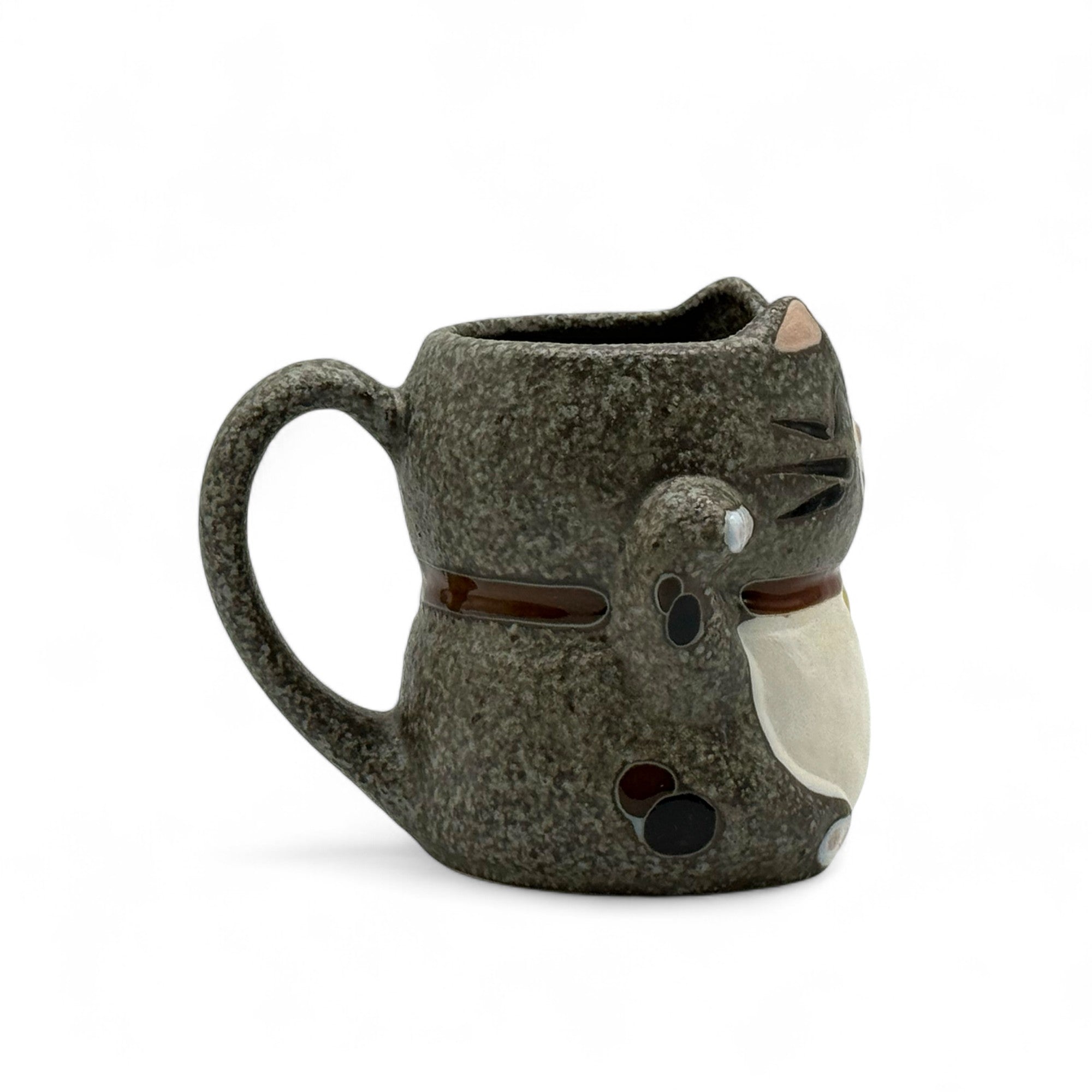 Maneki Neko Gray Cat Mino-yaki Mug - Japanese Tea Mug