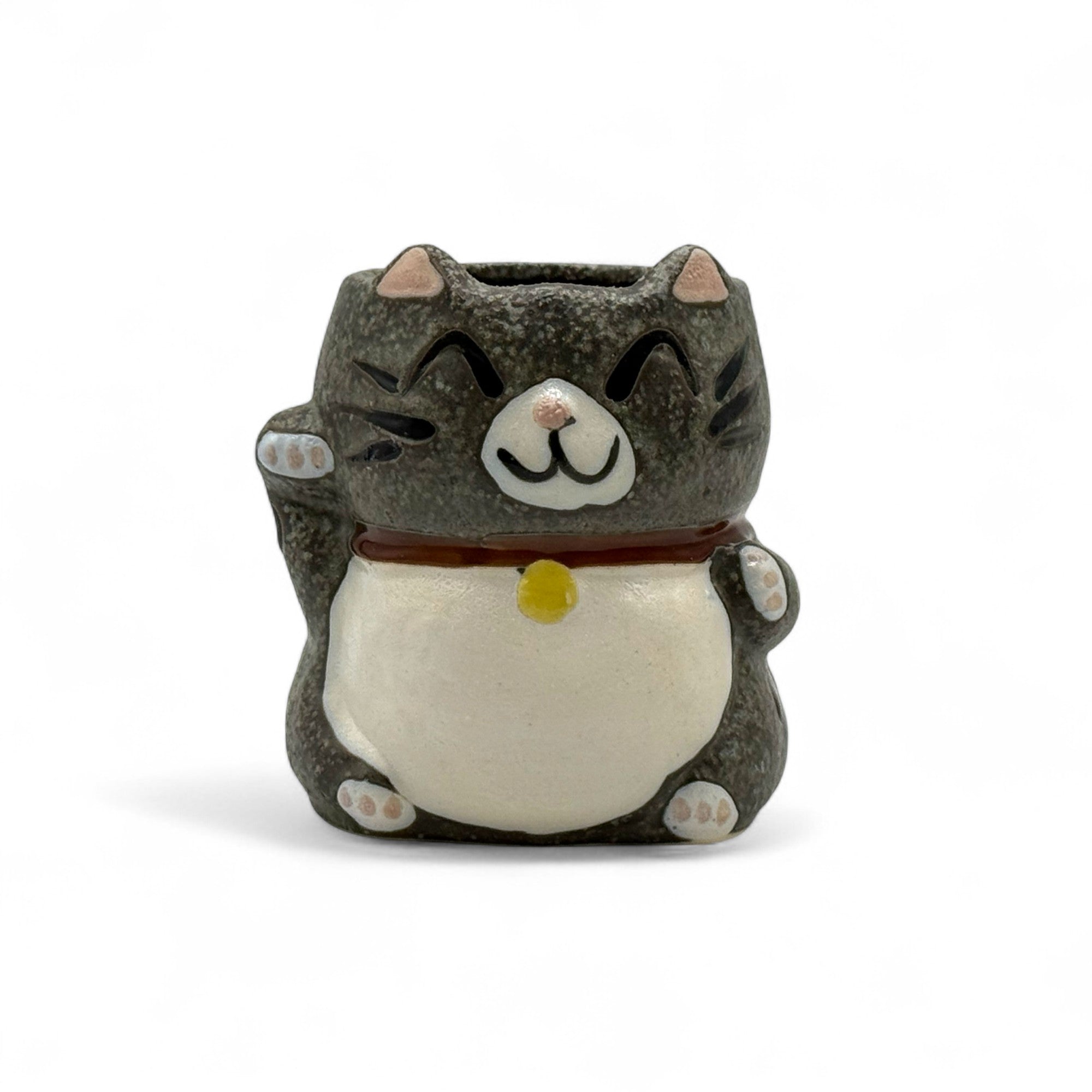Maneki Neko Gray Cat Mino-yaki Mug - Japanese Tea Mug