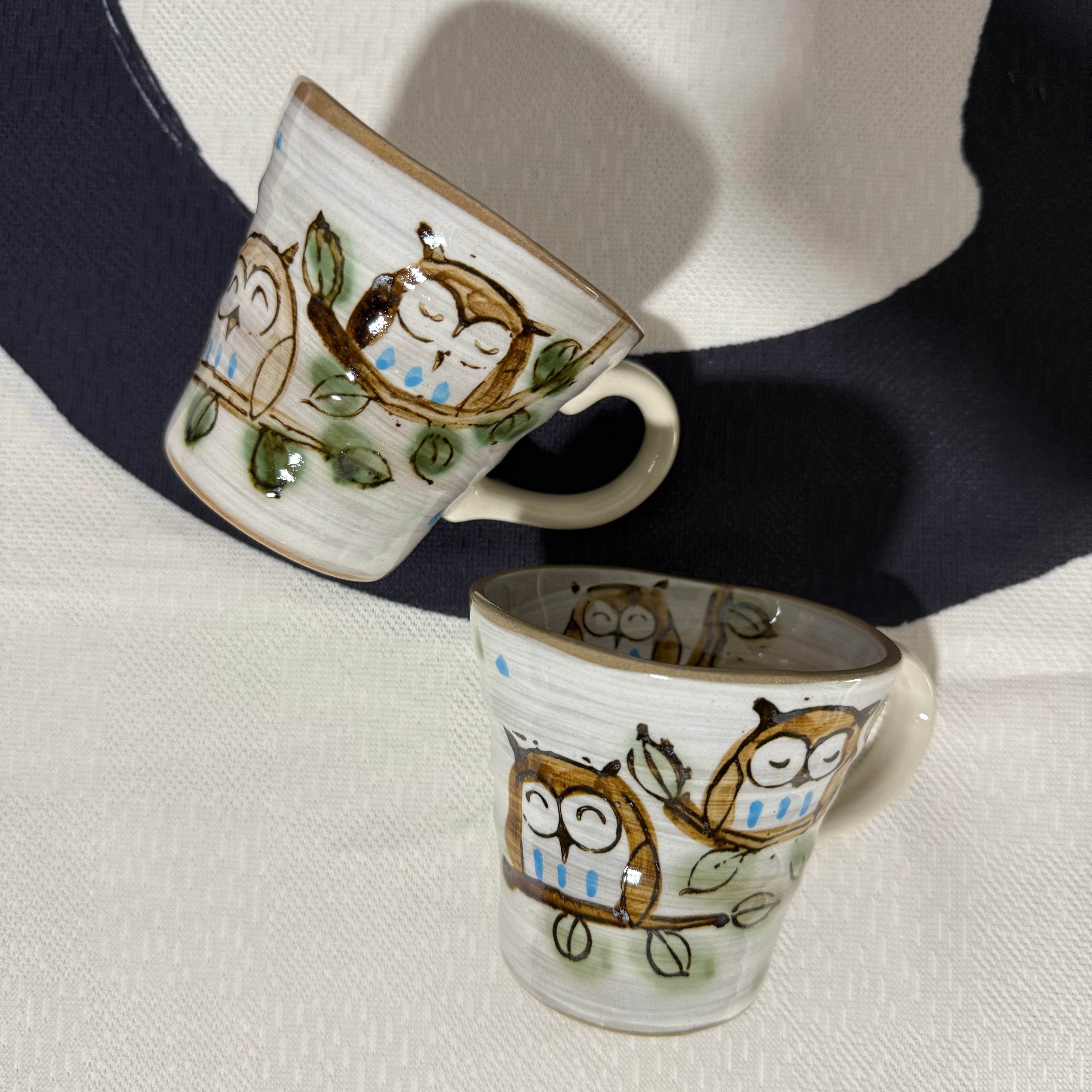 Fukufukuro Owl Gray Mino-yaki Mug - Japanese Tea Mug