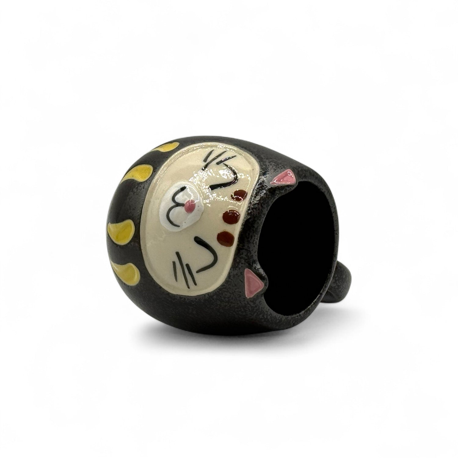 Daruma Cat Black Neko Cat Yunomi - Japanese Teacup