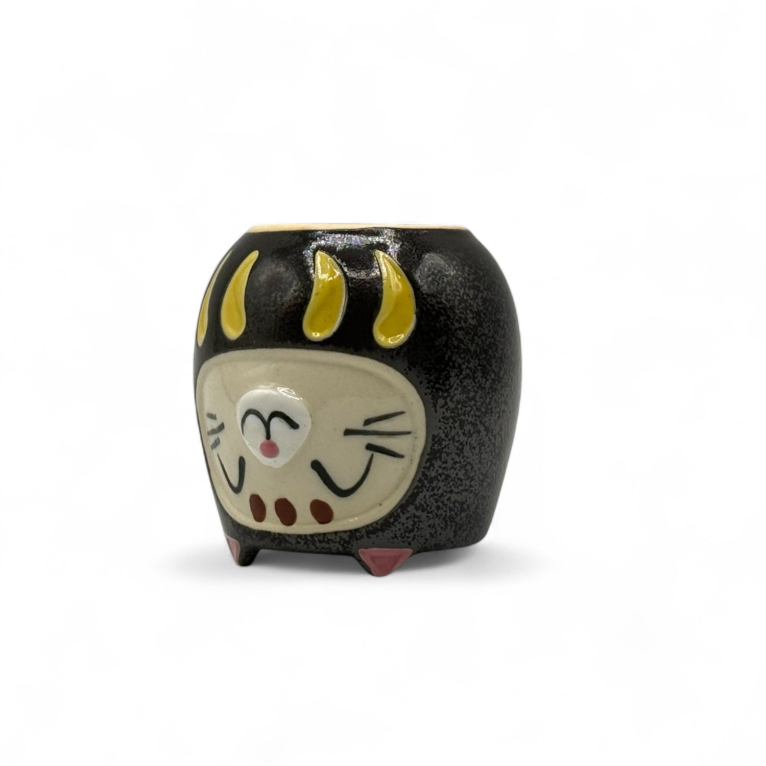 Daruma Cat Black Neko Cat Yunomi - Japanese Teacup