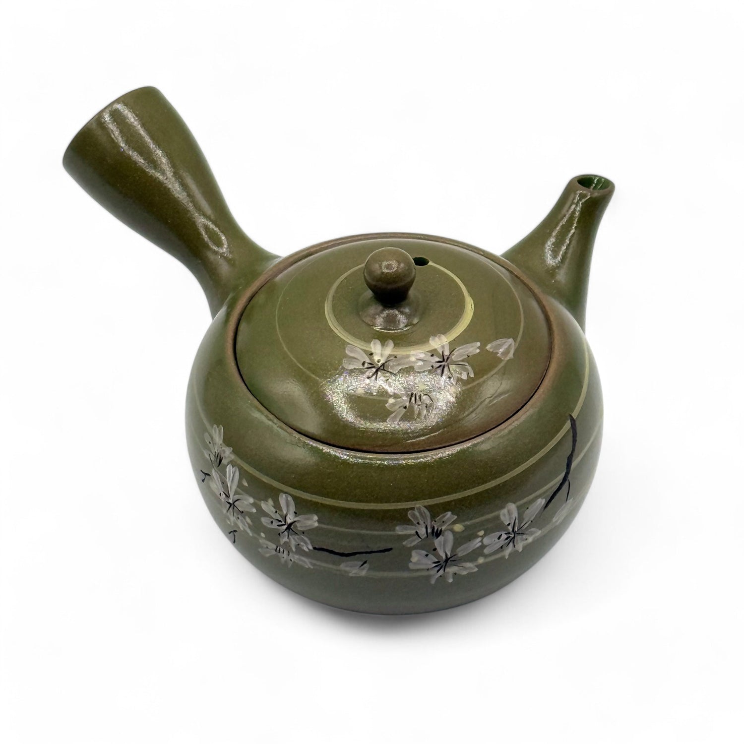 Rasen Sakura Cherry Green Tokoname-yaki Kyusu - Japanese Teapot