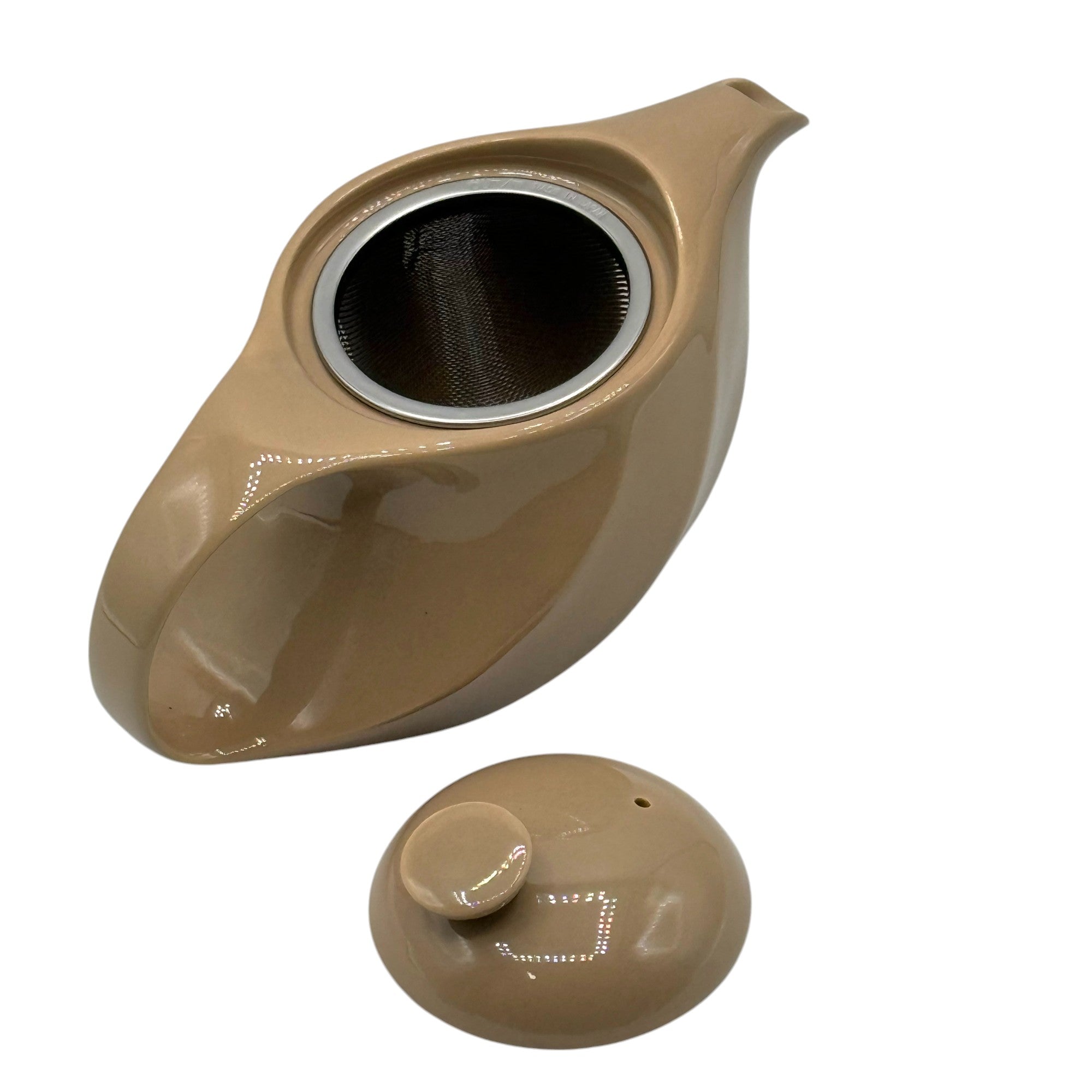 Rakuchin Beige Mino-yaki Porcelain Kyusu - Japanese Teapot