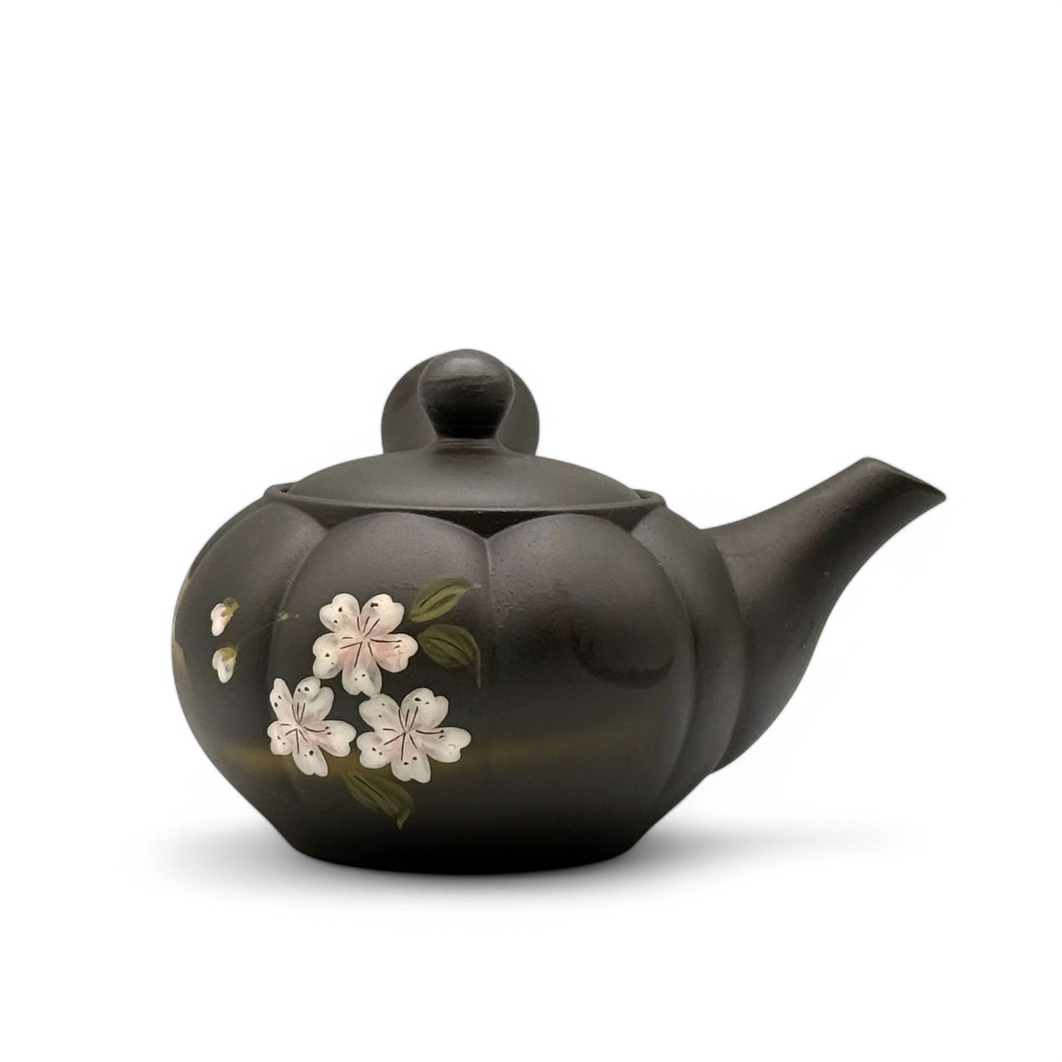 Fusensaku Kiku Sakura Black Tokoname-yaki Kyusu - Japanese Teapot