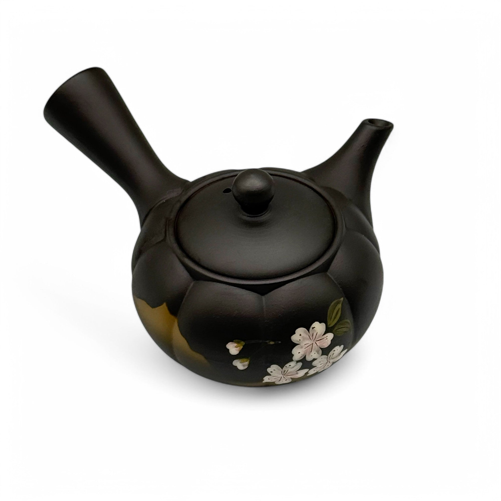 Fusensaku Kiku Sakura Black Tokoname-yaki Kyusu - Japanese Teapot