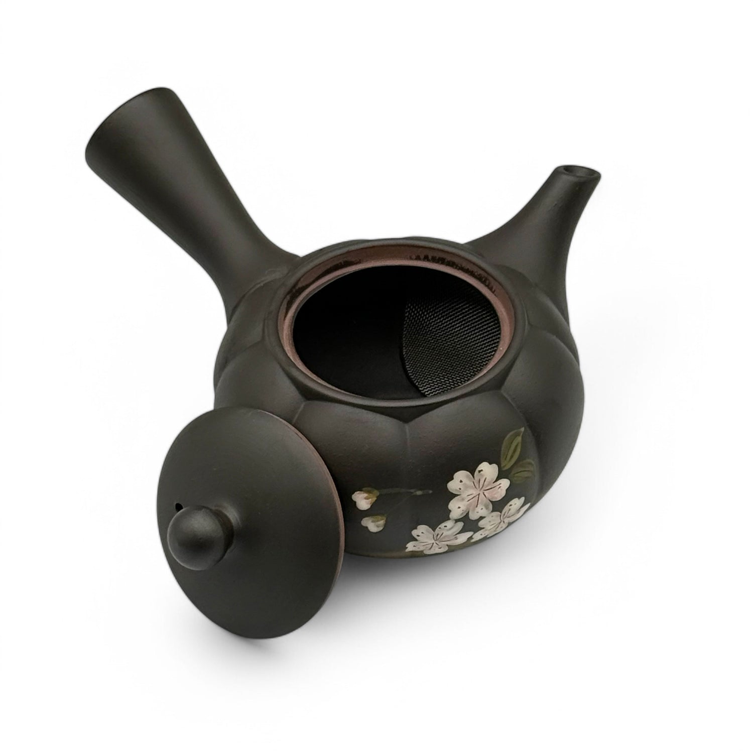 Fusensaku Kiku Sakura Black Tokoname-yaki Kyusu - Japanese Teapot