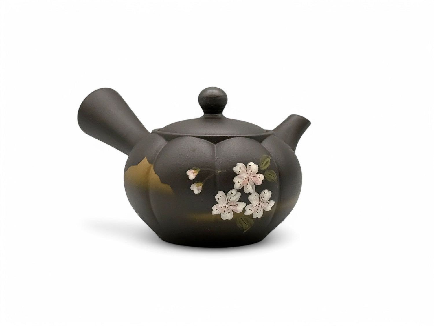 Fusensaku Kiku Sakura Black Tokoname-yaki Kyusu - Japanese Teapot