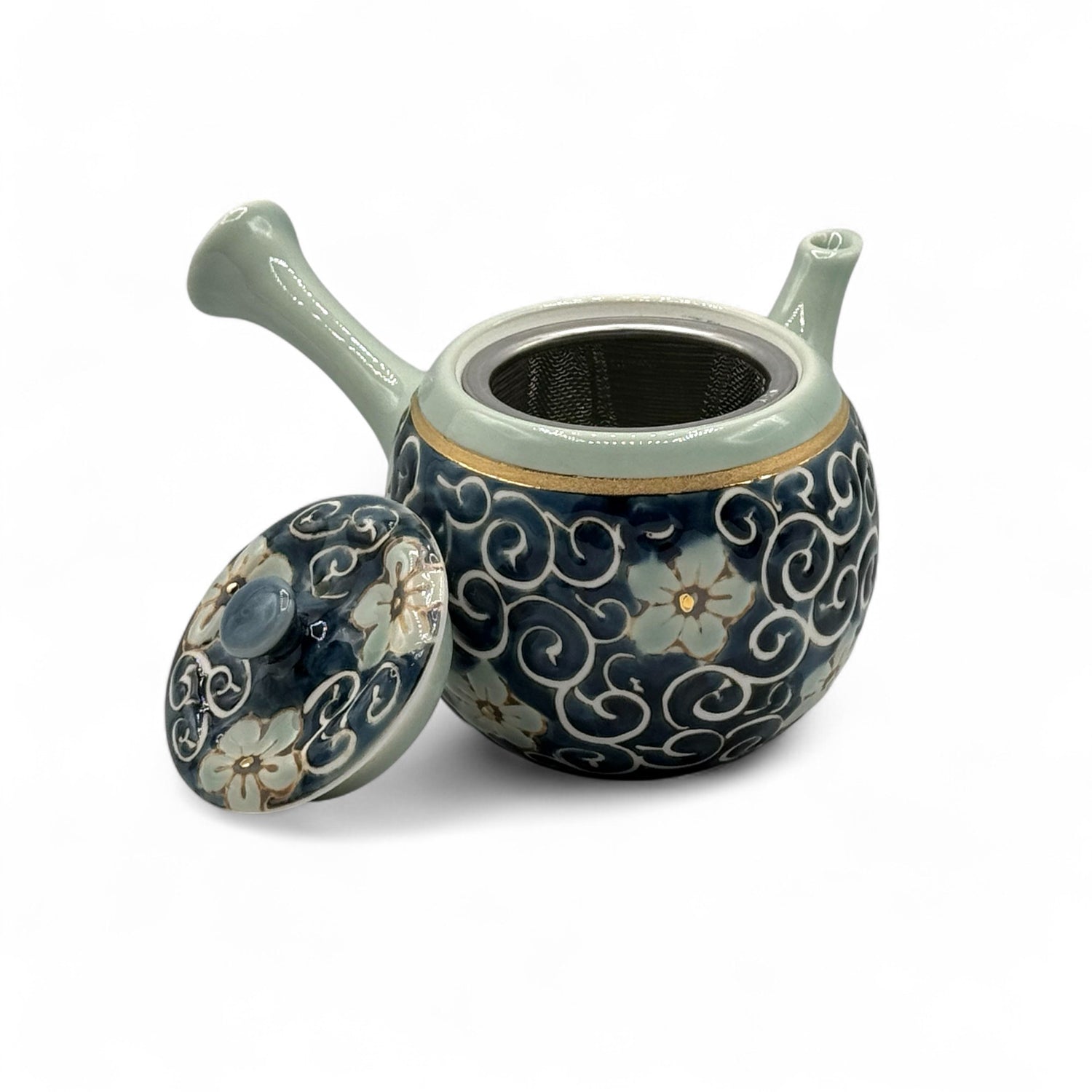 Kikyo Karakusa Blue Hasami-yaki Kyusu - Japanese Teapot
