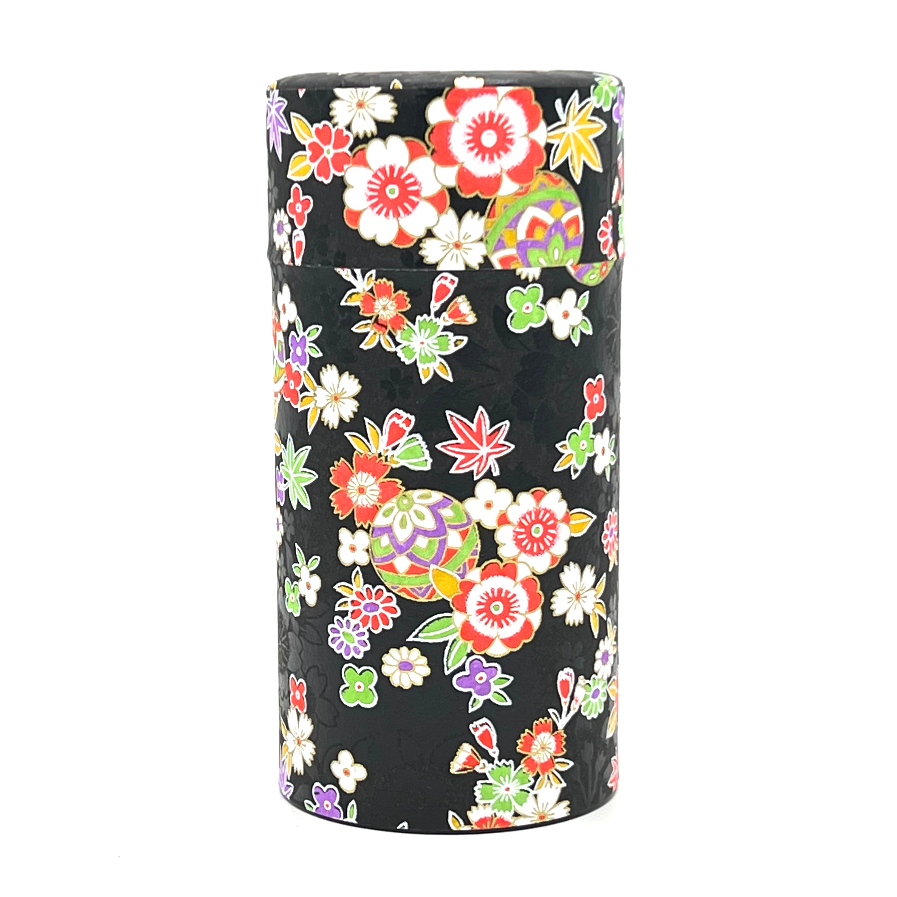 Matsuri Black Washi Paper Wrapped Tea Canister - Japanese Chazutsu Teaware Inoue Tea