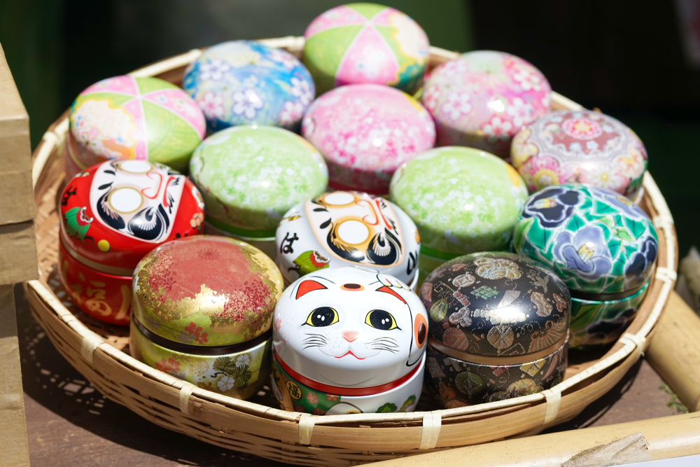 Natsu Flower Metal Tea Canister - Japanese Chazutsu