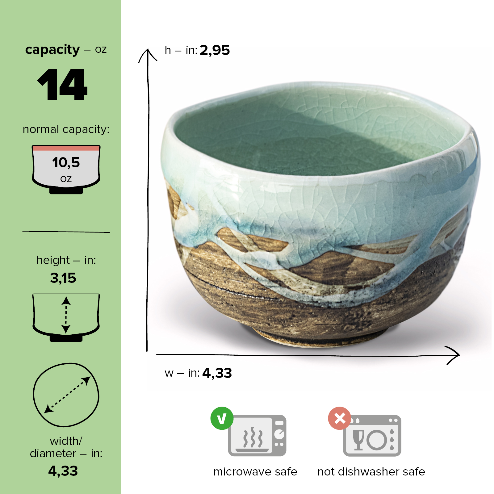 Japanese Matcha Tea Bowl Blue &amp; Brown Glaze