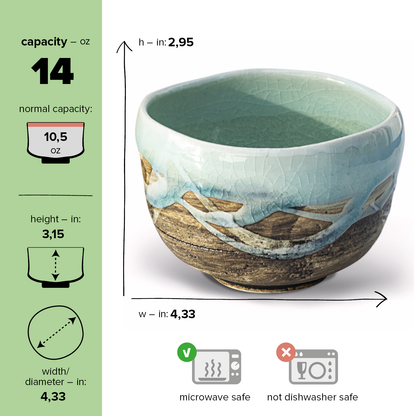 Japanese Matcha Tea Bowl Blue &amp; Brown Glaze